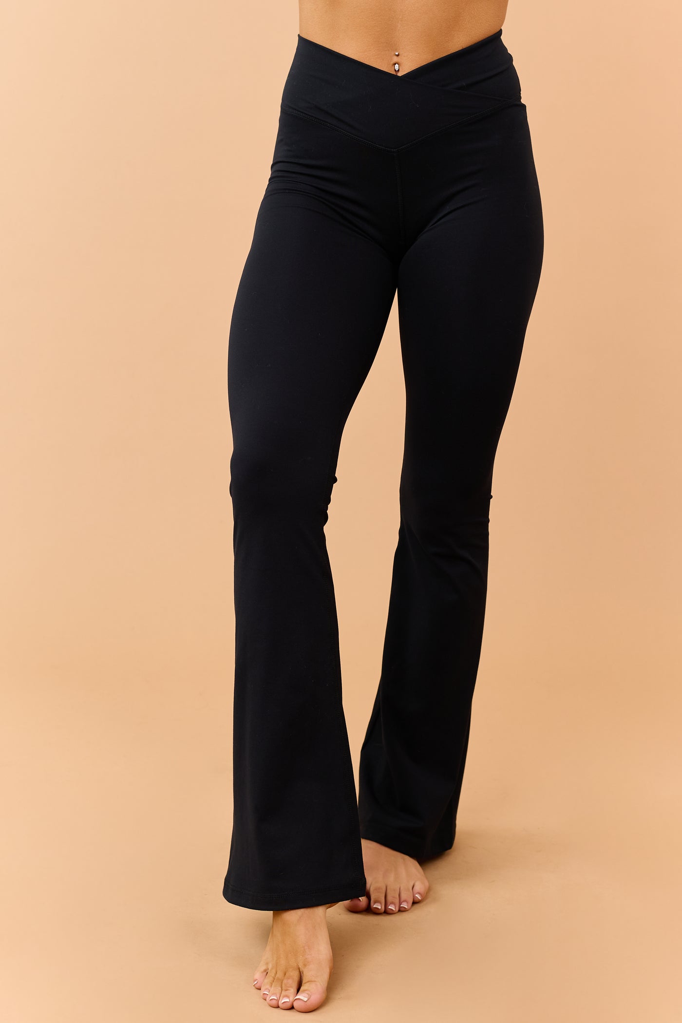 Black Crossover Waist Stretchy Flare Yoga Pants