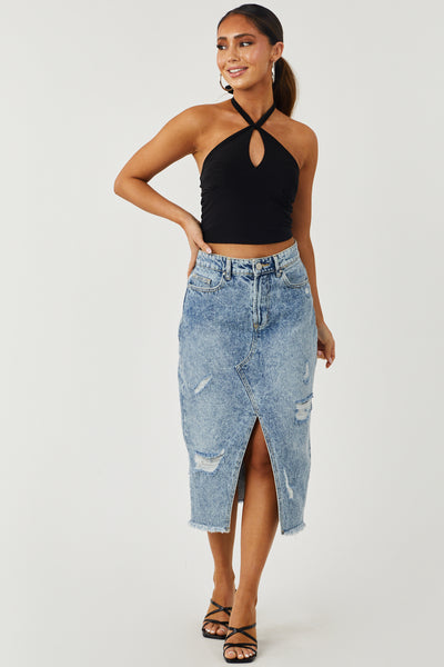 Black Cut Out Front Halter Tie Crop Top