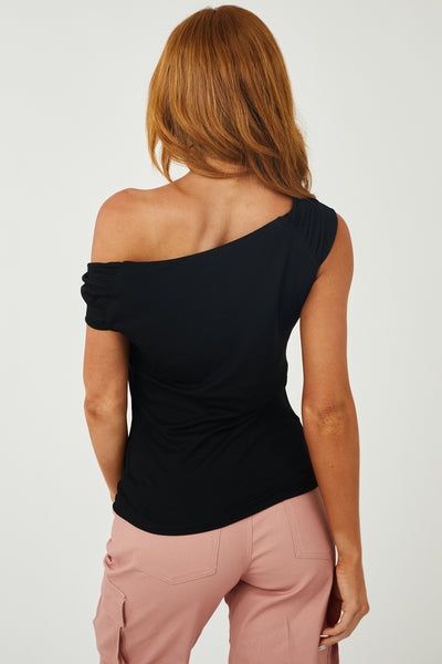 Black Draped Off the Shoulder Knit Top