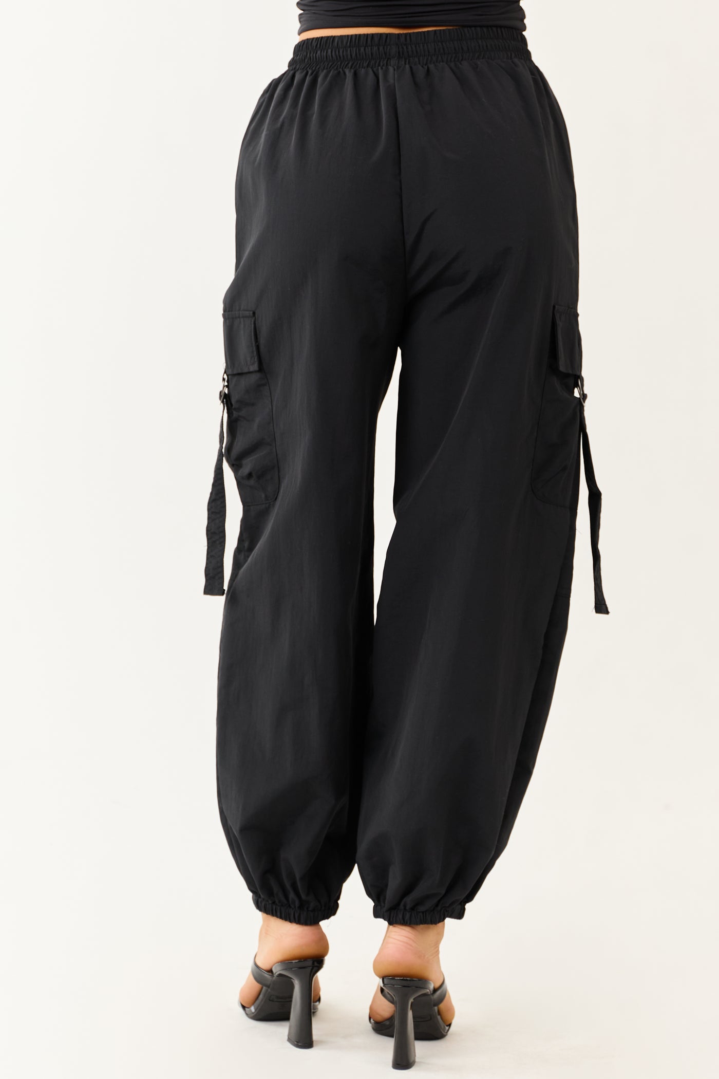 Black Drawstring Waistband Cargo Jogger Pants