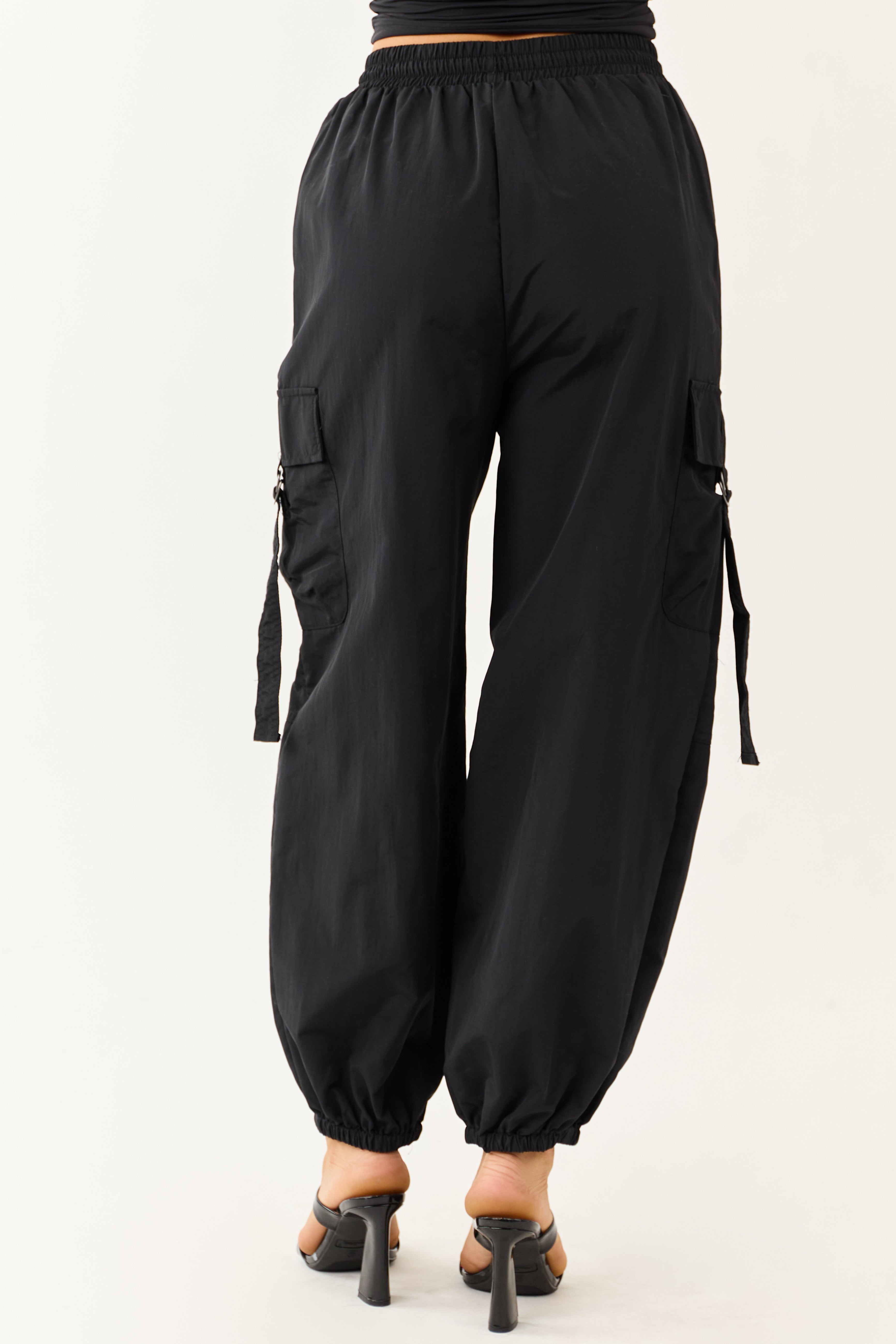 Black Drawstring Waistband Cargo Jogger Pants