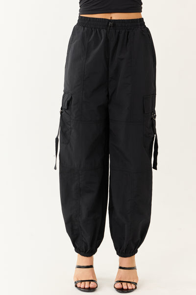 Black Drawstring Waistband Cargo Jogger Pants