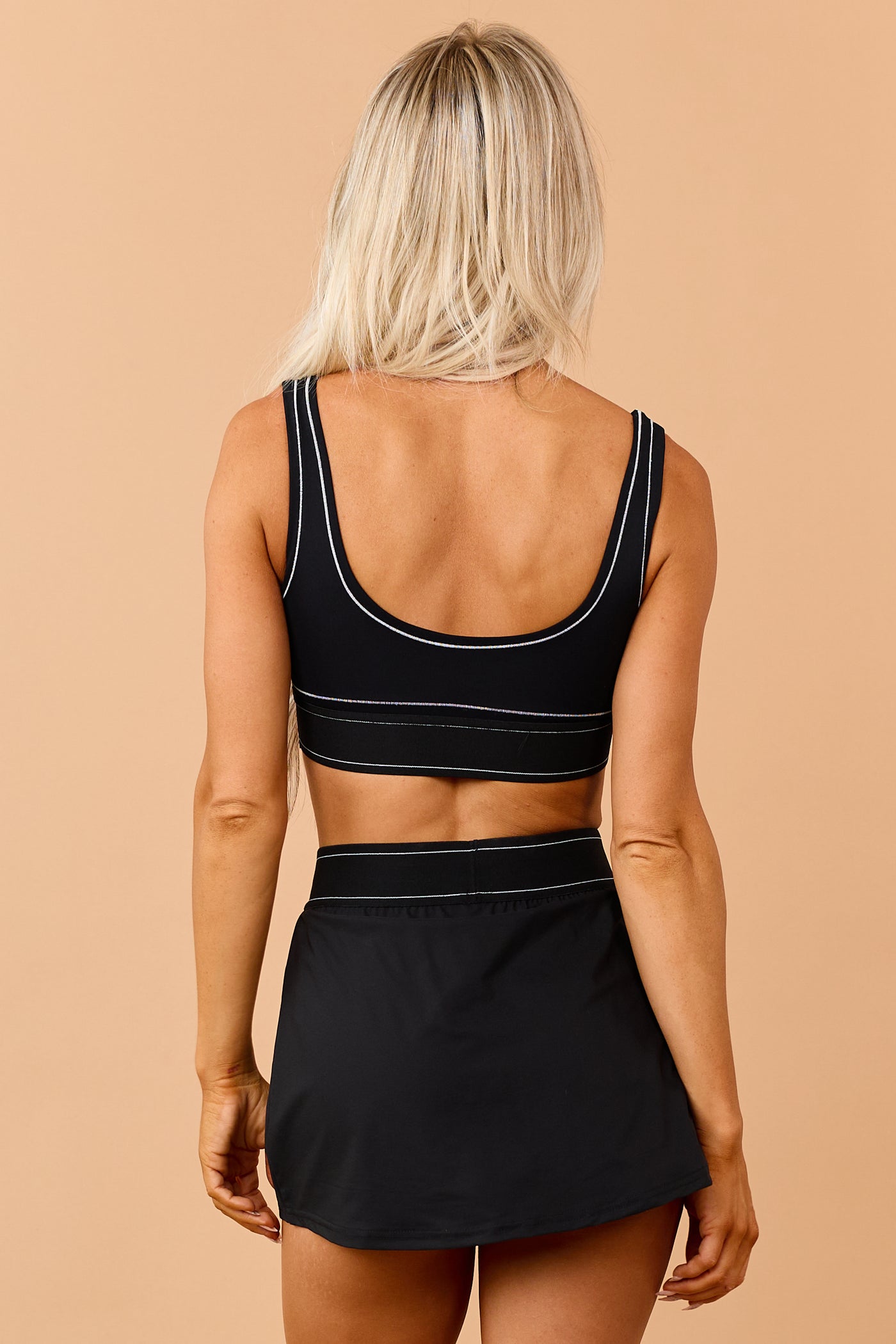 Black Elastic Contrast Stitch Sports Bra