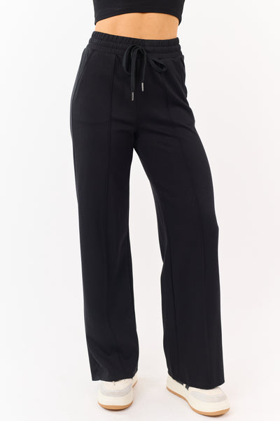 Black Elastic Waist Drawstring Wide Leg Sweatpants