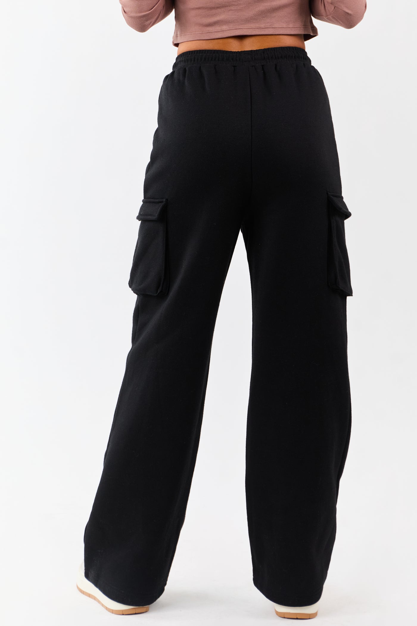 Black Elastic Waist Knit Cargo Sweatpants