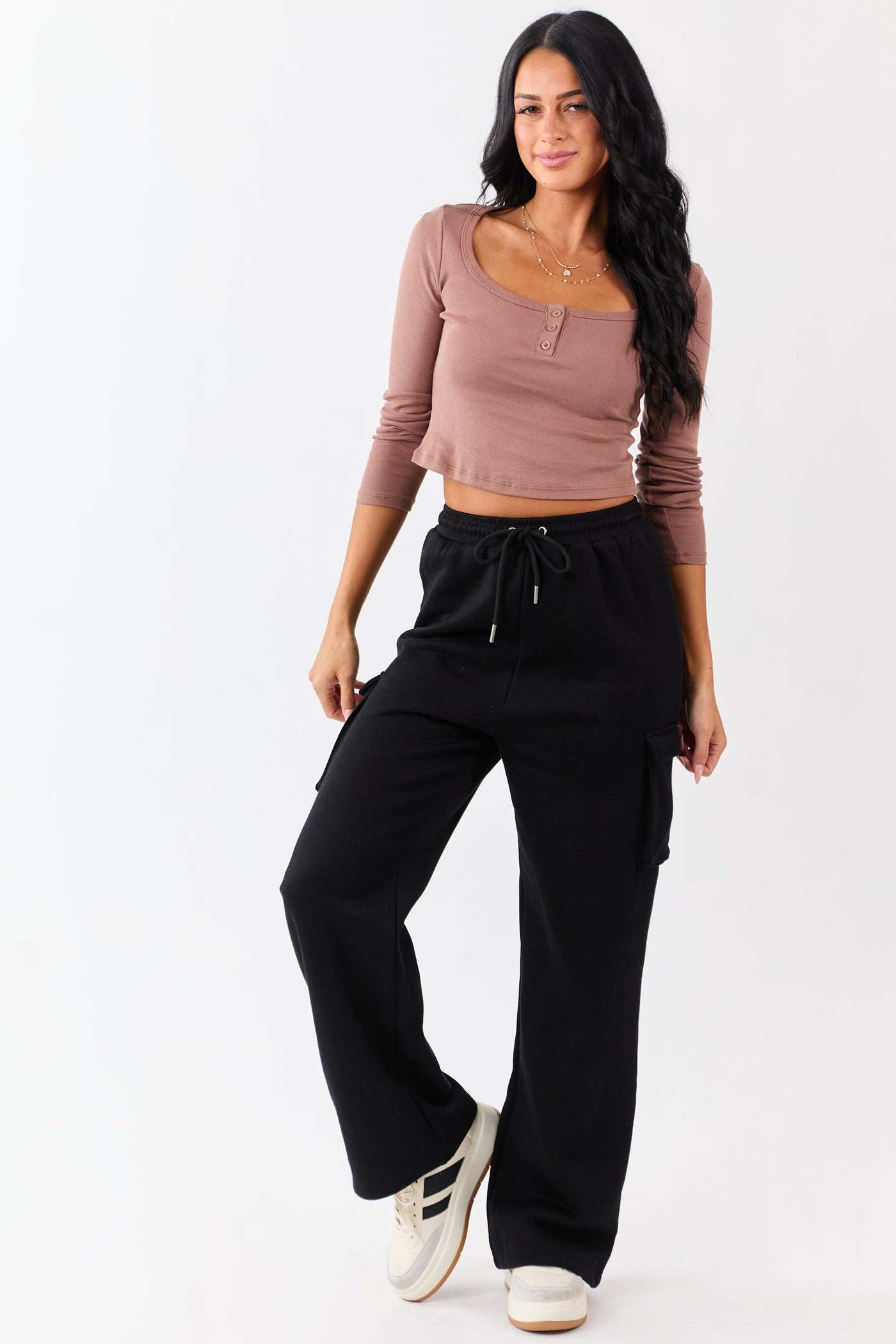Black Elastic Waist Knit Cargo Sweatpants