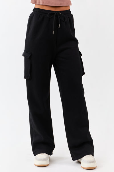 Black Elastic Waist Knit Cargo Sweatpants