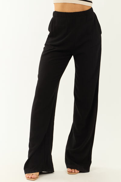 Black Elastic Waist Wide Leg Linen Pants