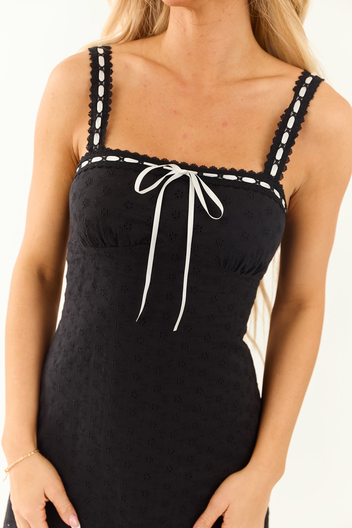 black eyelet lace dress Eyelet Covered Button Maxi Dress - Black