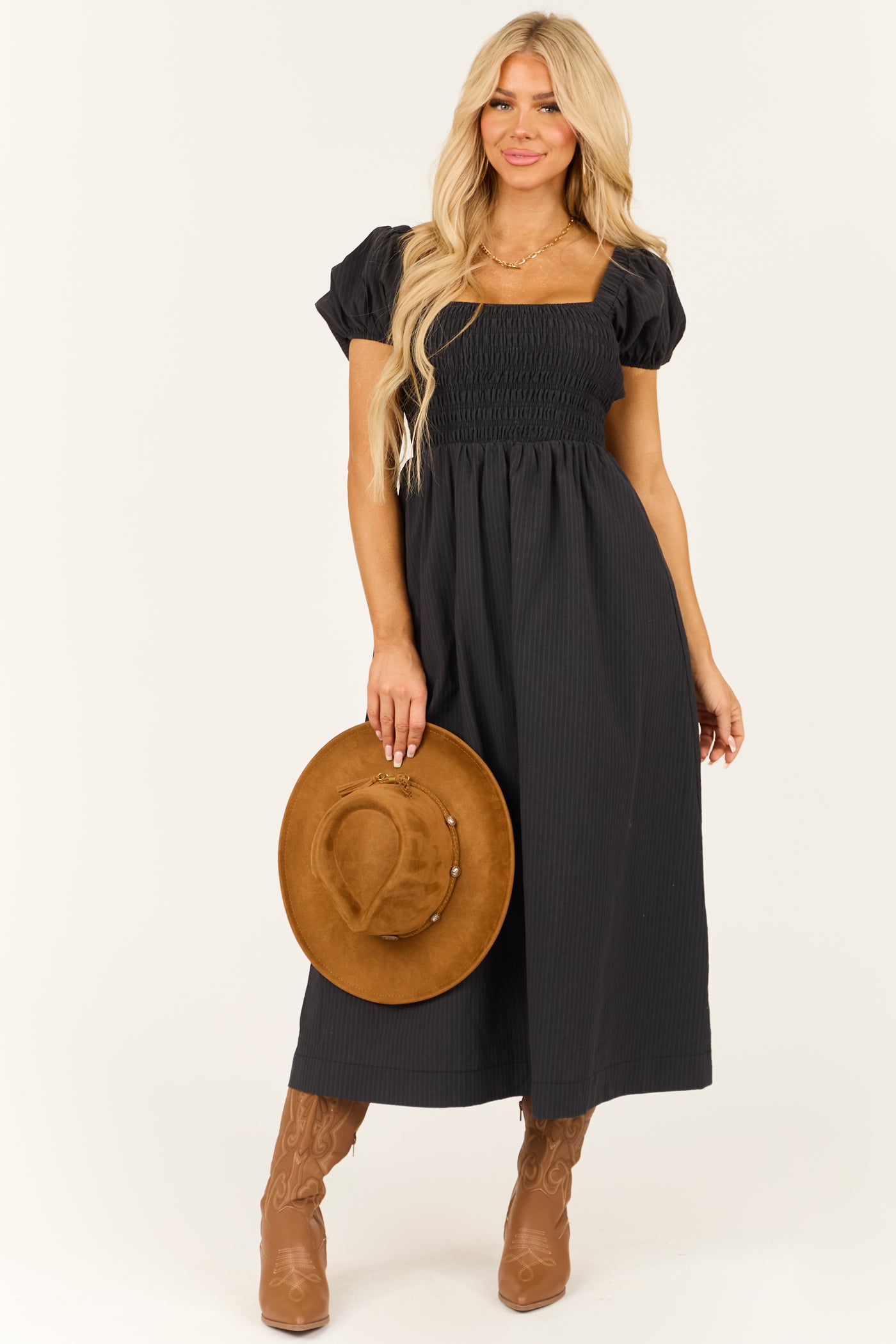Black Faded Stripe Smocked Short Sleeve Maxi Dress | Lime Lush Boutique Black Faded Stripe Smocked Short Sleeve Maxi Dress | Lime Lush Boutique