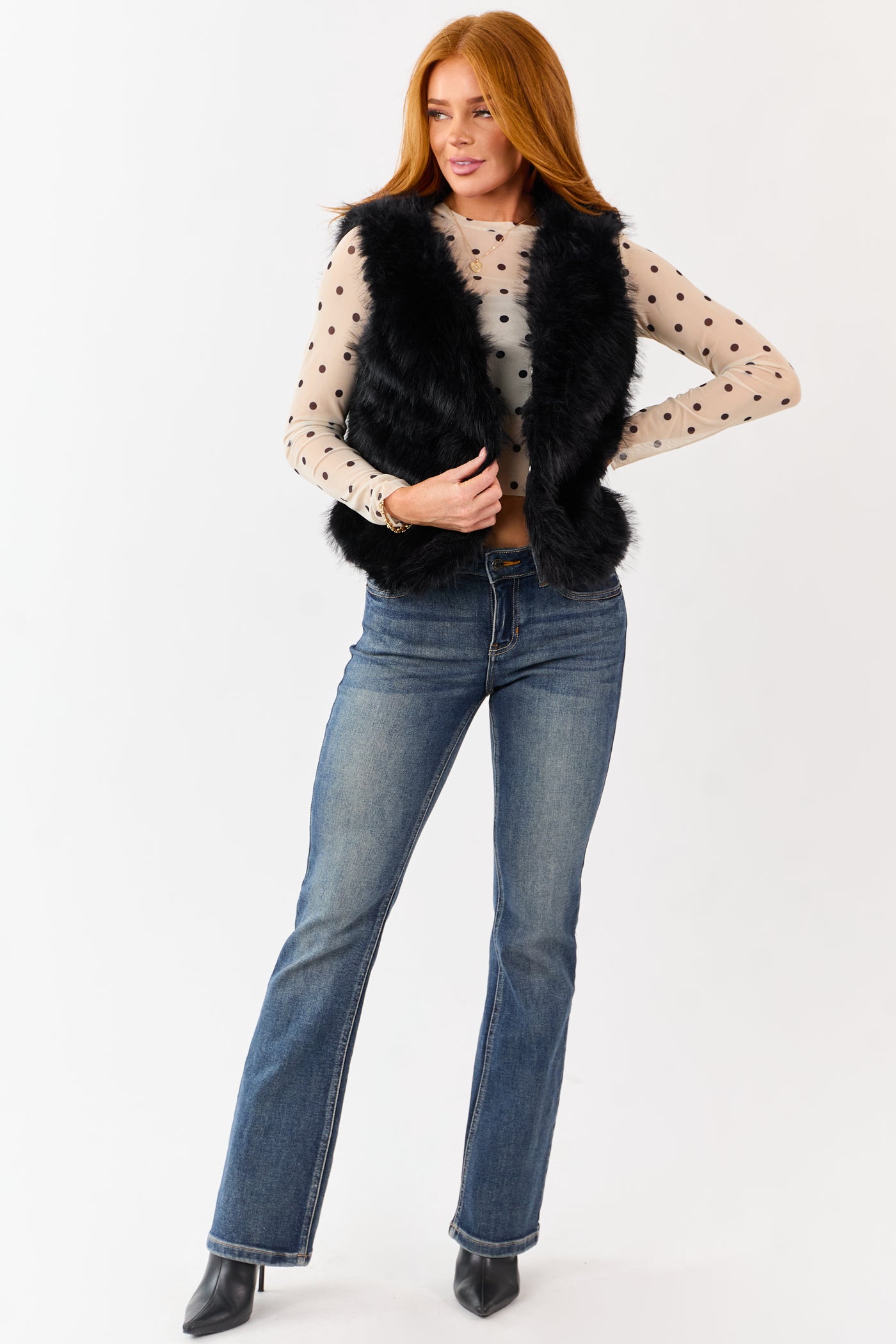 Black Faux Fur Hook and Eye Closure Vest