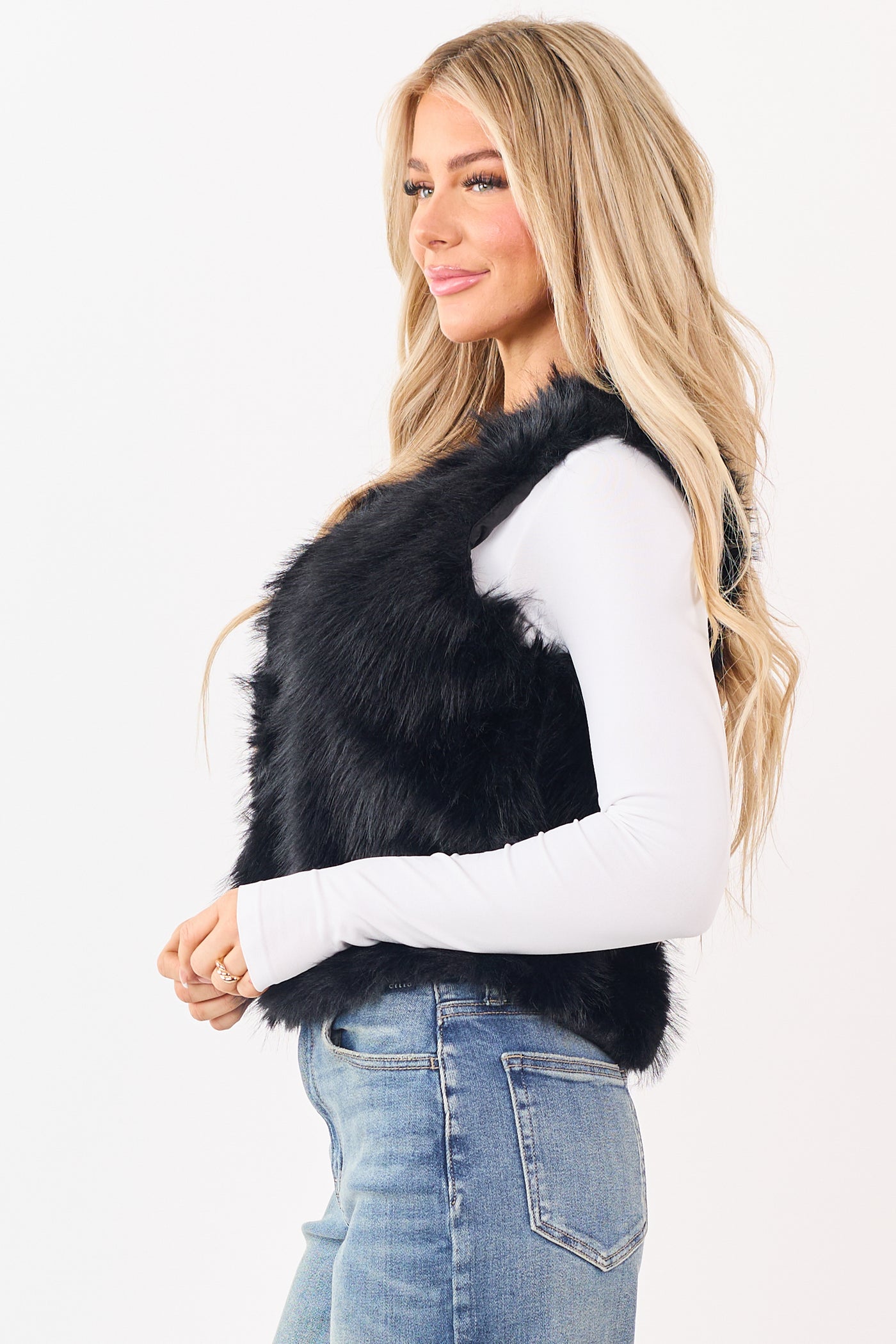 Black Faux Fur Hook and Eye Closure Vest