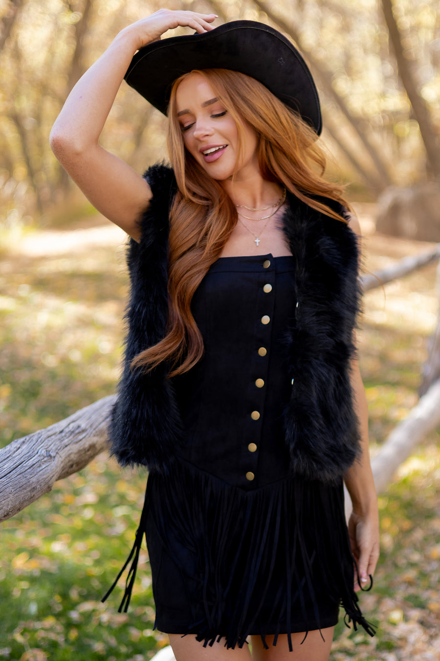 Black Faux Fur Hook and Eye Closure Vest