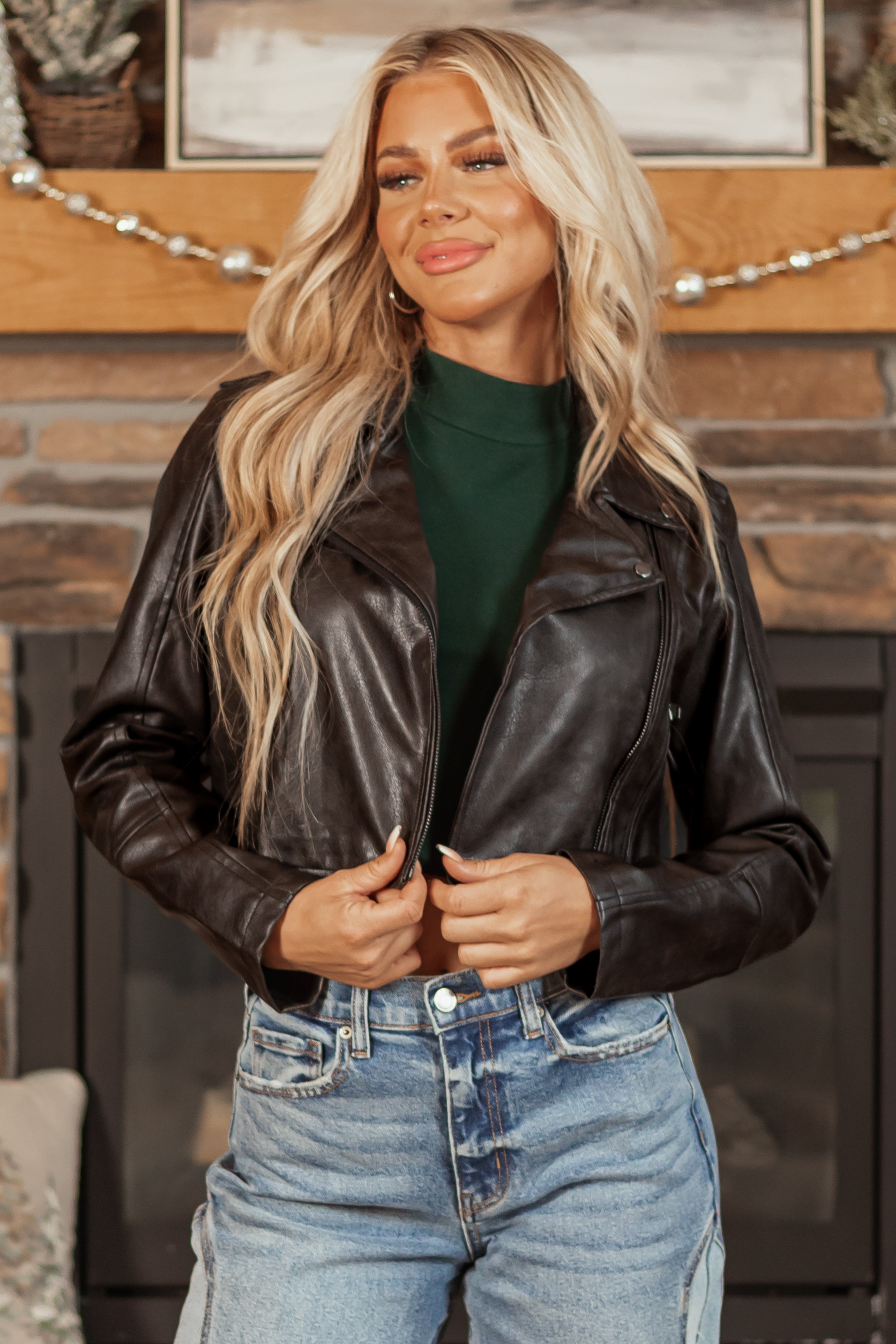 Black Faux Leather Asymmetrical Zipper Jacket | Lime Lush Boutique