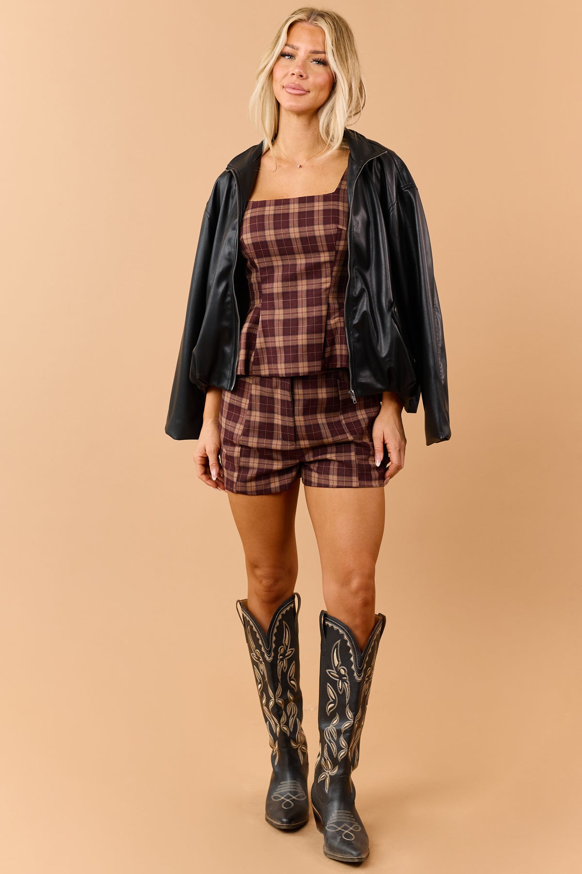Black Faux Leather High Collar Zip Up Jacket