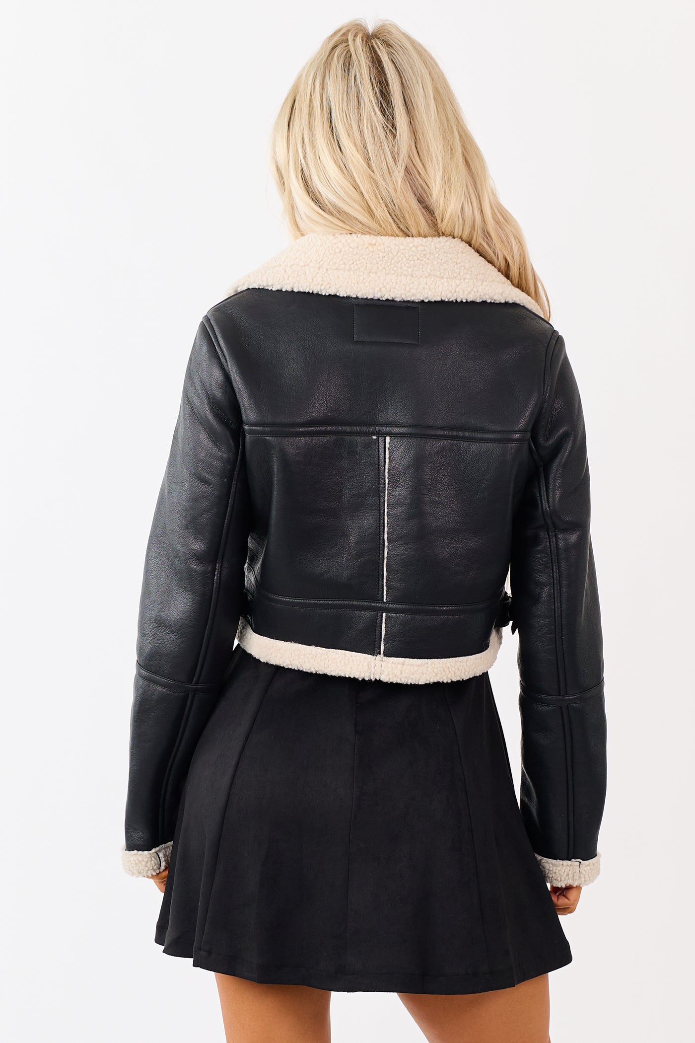 Black Faux Leather Sherpa Lined Jacket