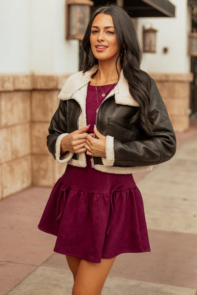 Black Faux Leather Sherpa Lined Jacket
