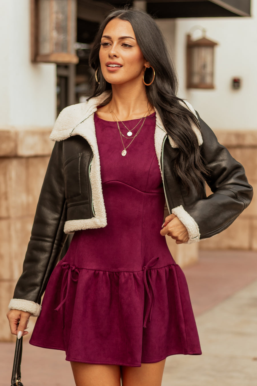 Black Faux Leather Sherpa Lined Jacket