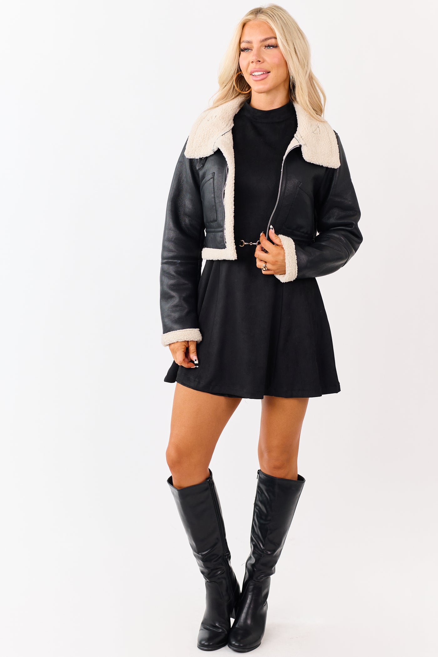 Black Faux Leather Sherpa Lined Jacket