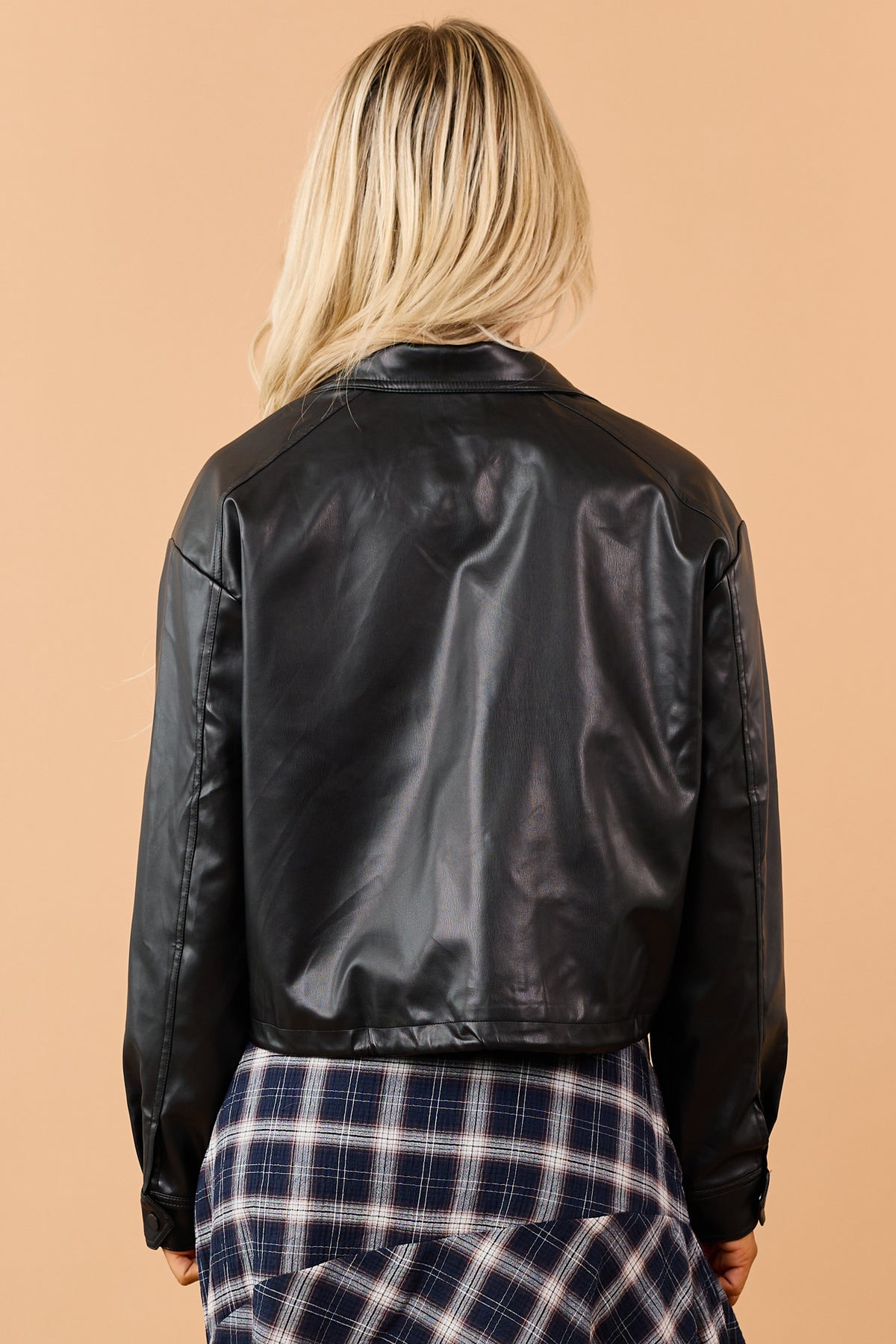 Black Faux Leather Zip Up Mock Neck Jacket