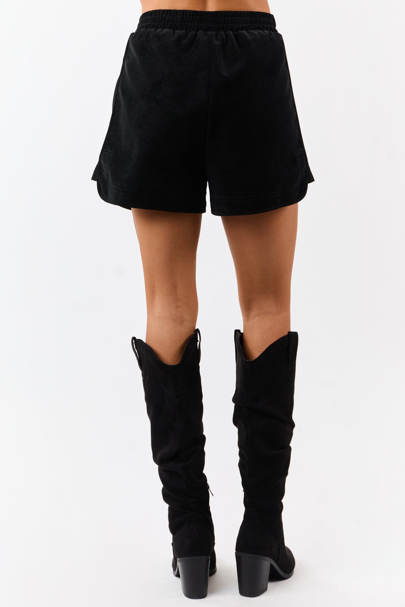 Black Faux Suede Elastic Waist Lined Shorts