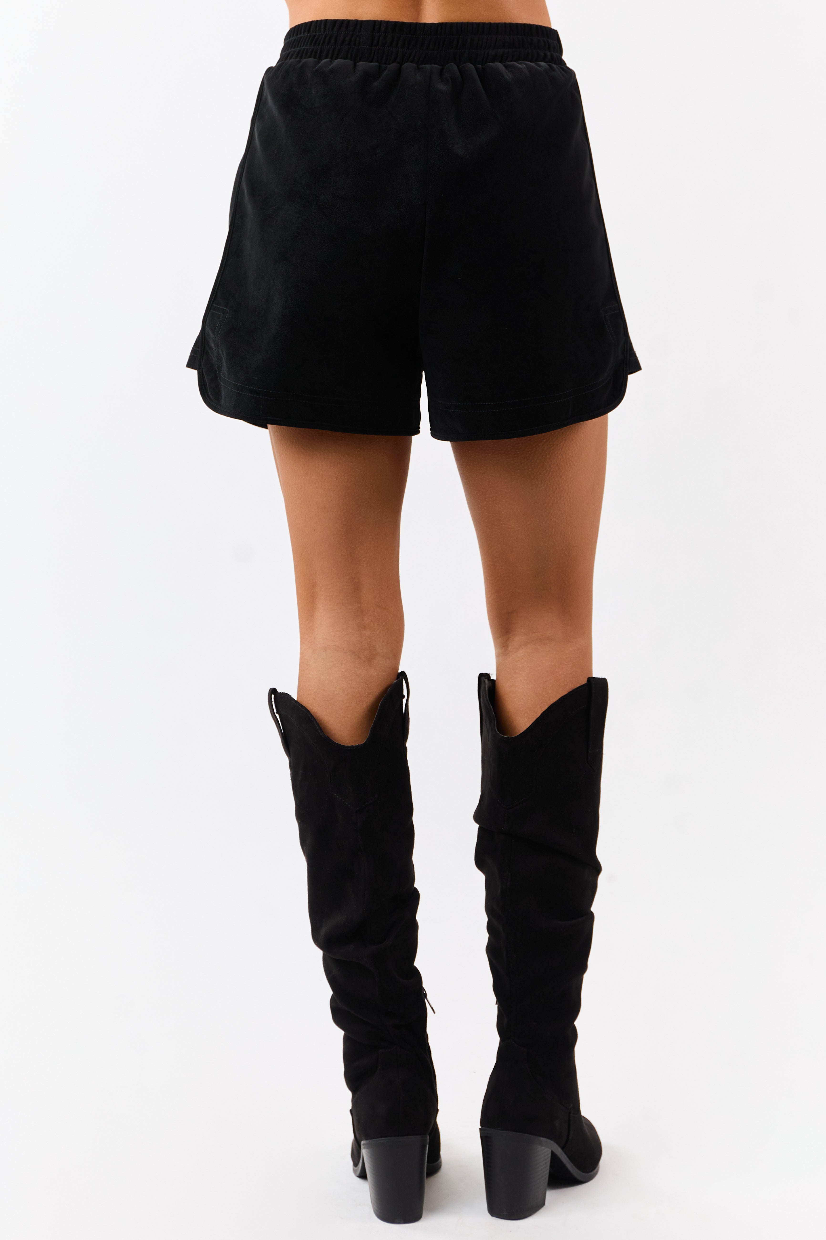 Black Faux Suede Elastic Waist Lined Shorts