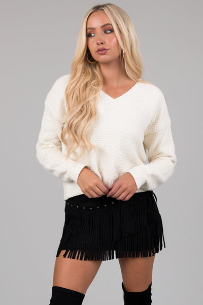 Black Faux Suede Fringe Mini Skirt