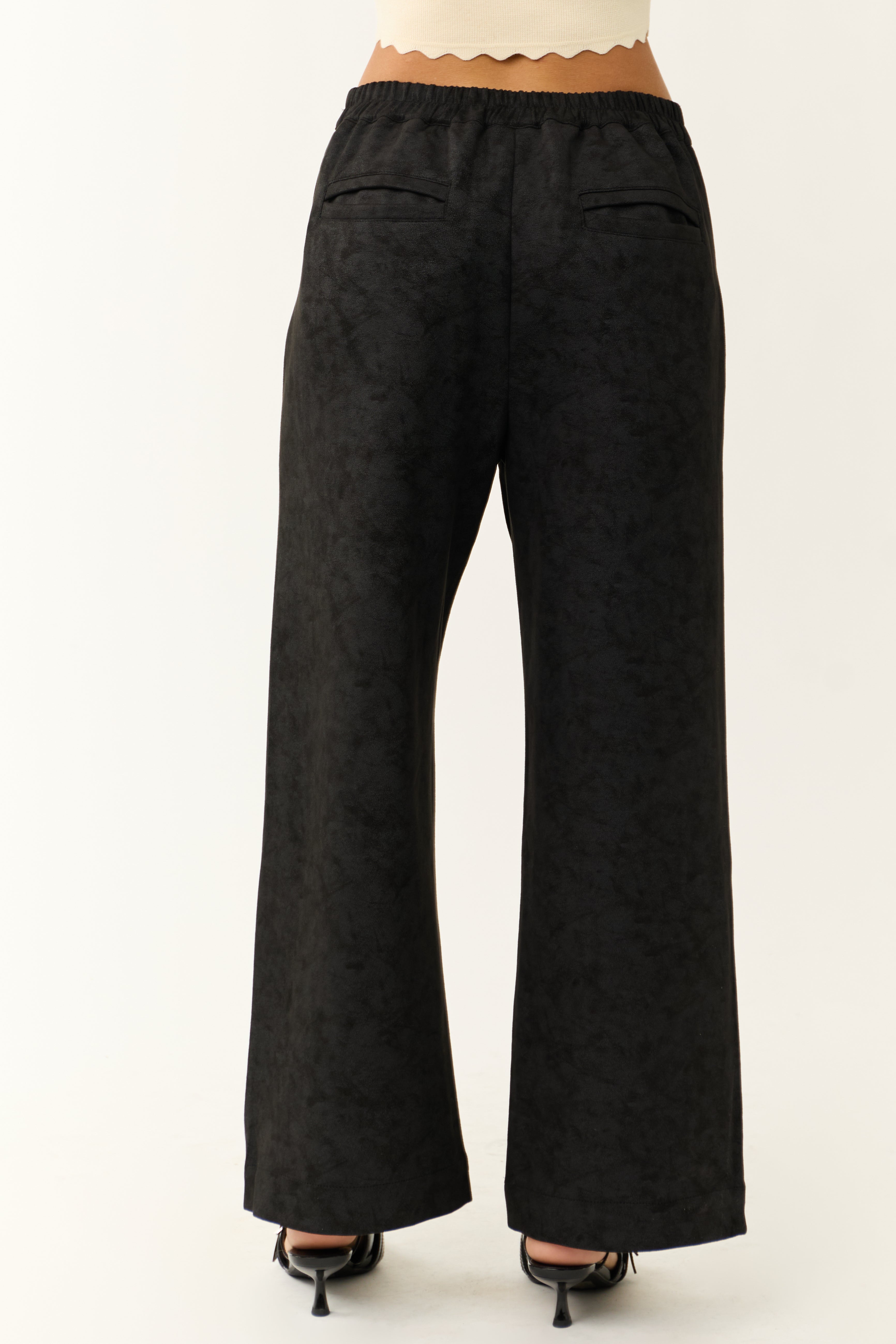 Black Faux Suede Wide Leg Pants | Lime Lush Boutique