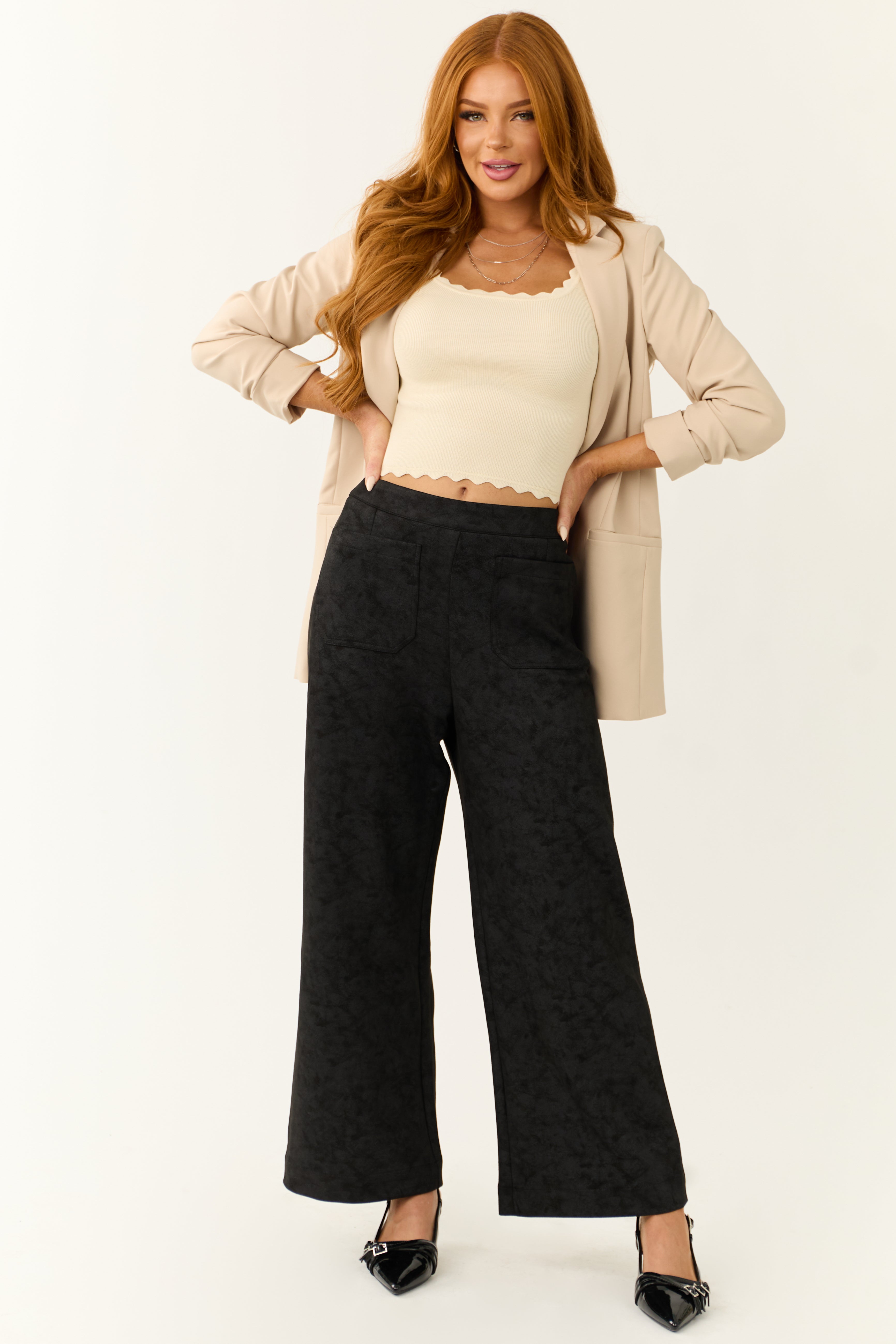 Black Faux Suede Wide Leg Pants Lime Lush Boutique