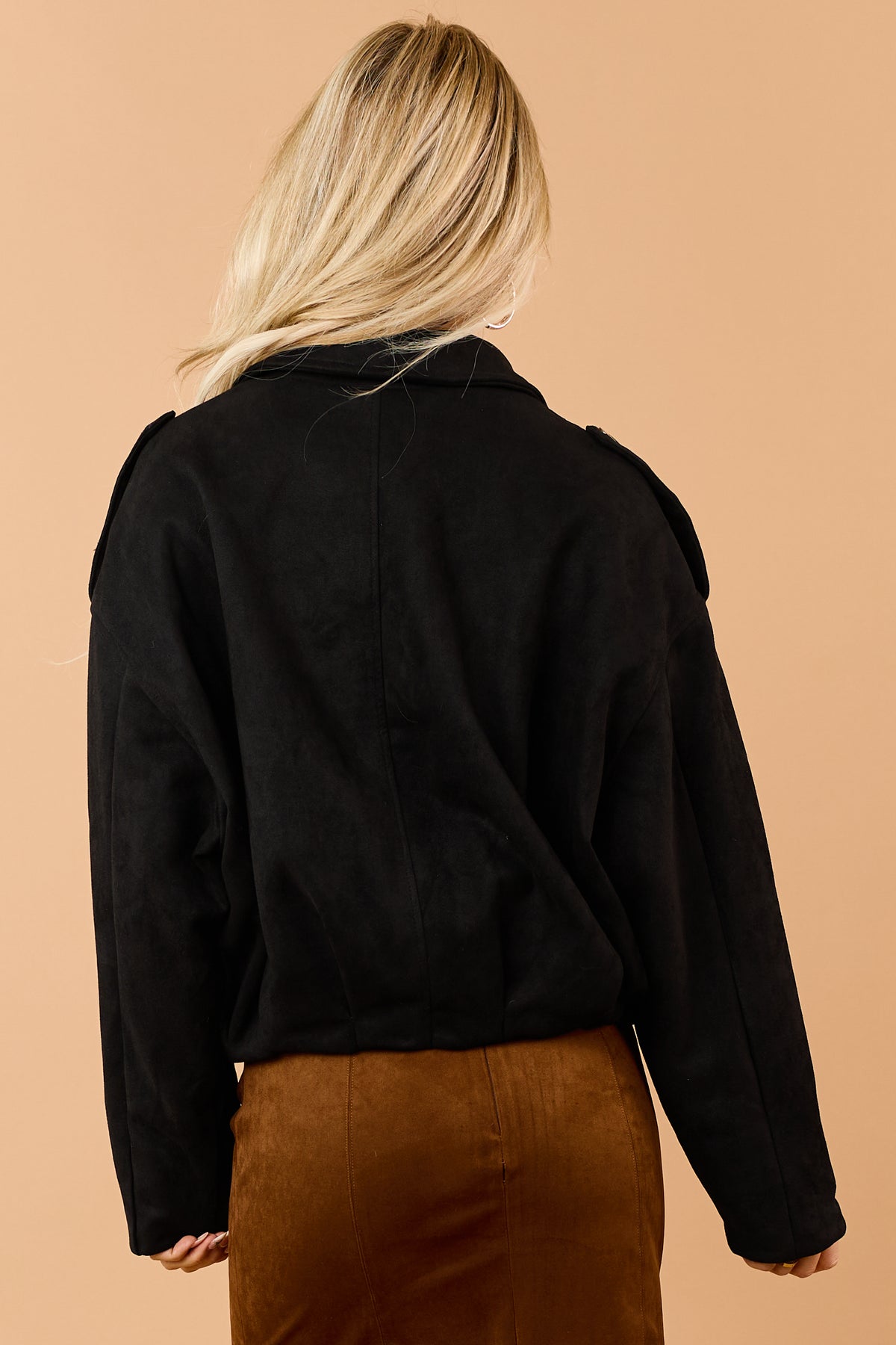 Black Faux Suede Zip Up Bomber Jacket