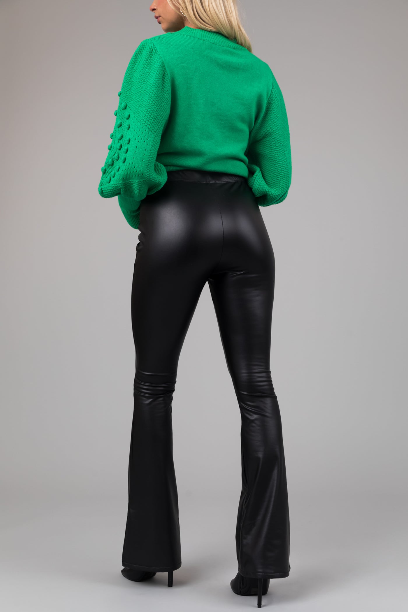 Black Fit and Flare Pleather Pull On Pants