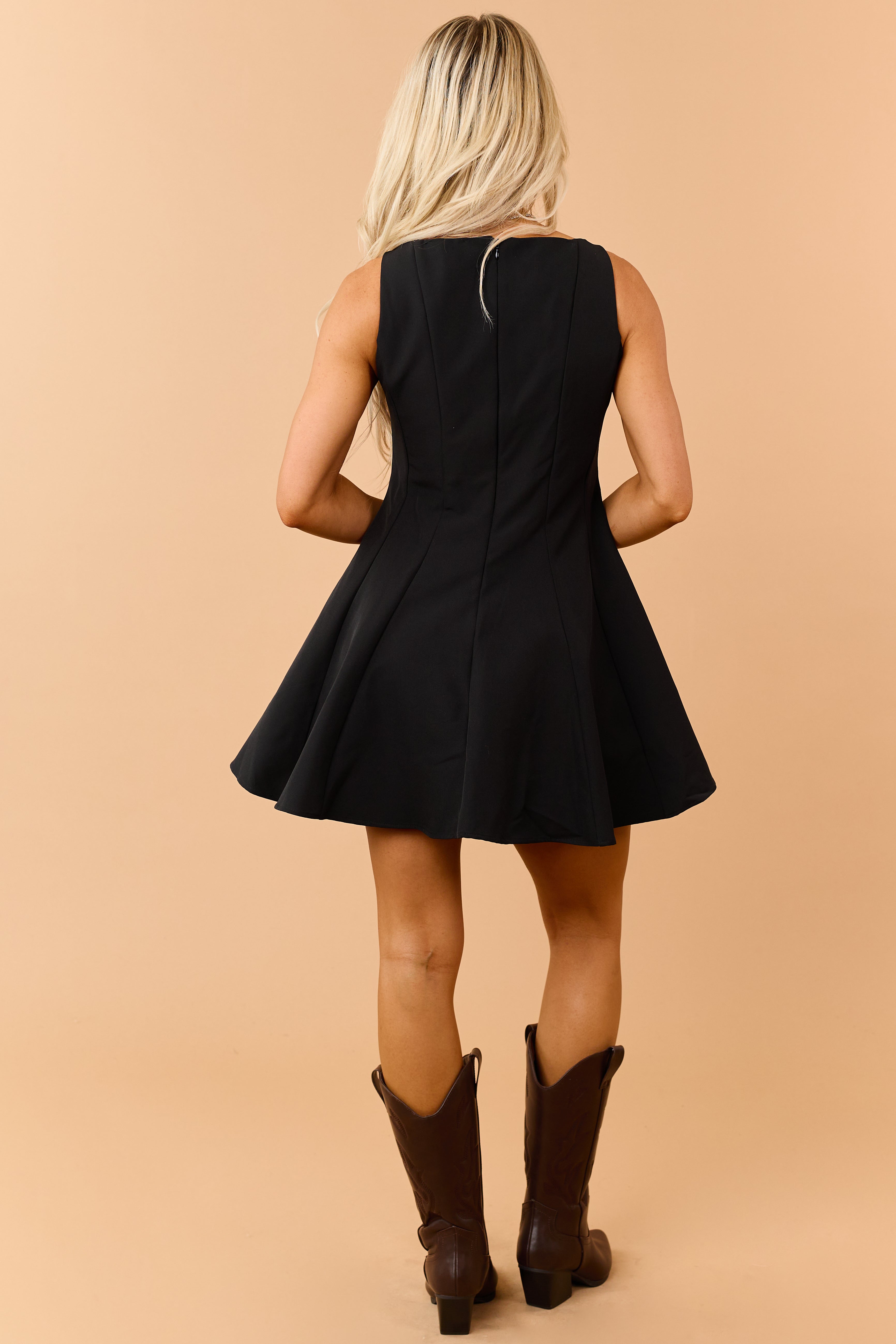 Black Fit and Flare Sleeveless Mini Dress