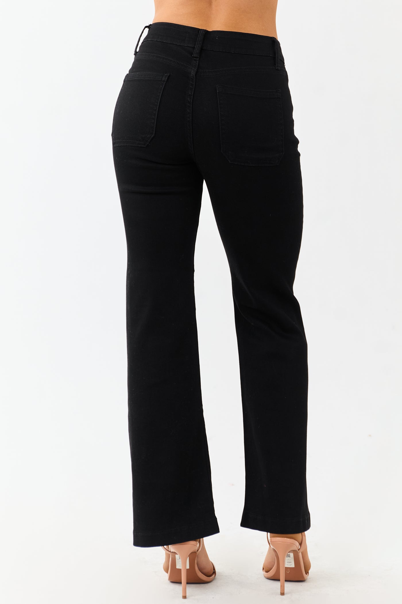 Black Flare Leg Stretchy Patch Pocket Jeans
