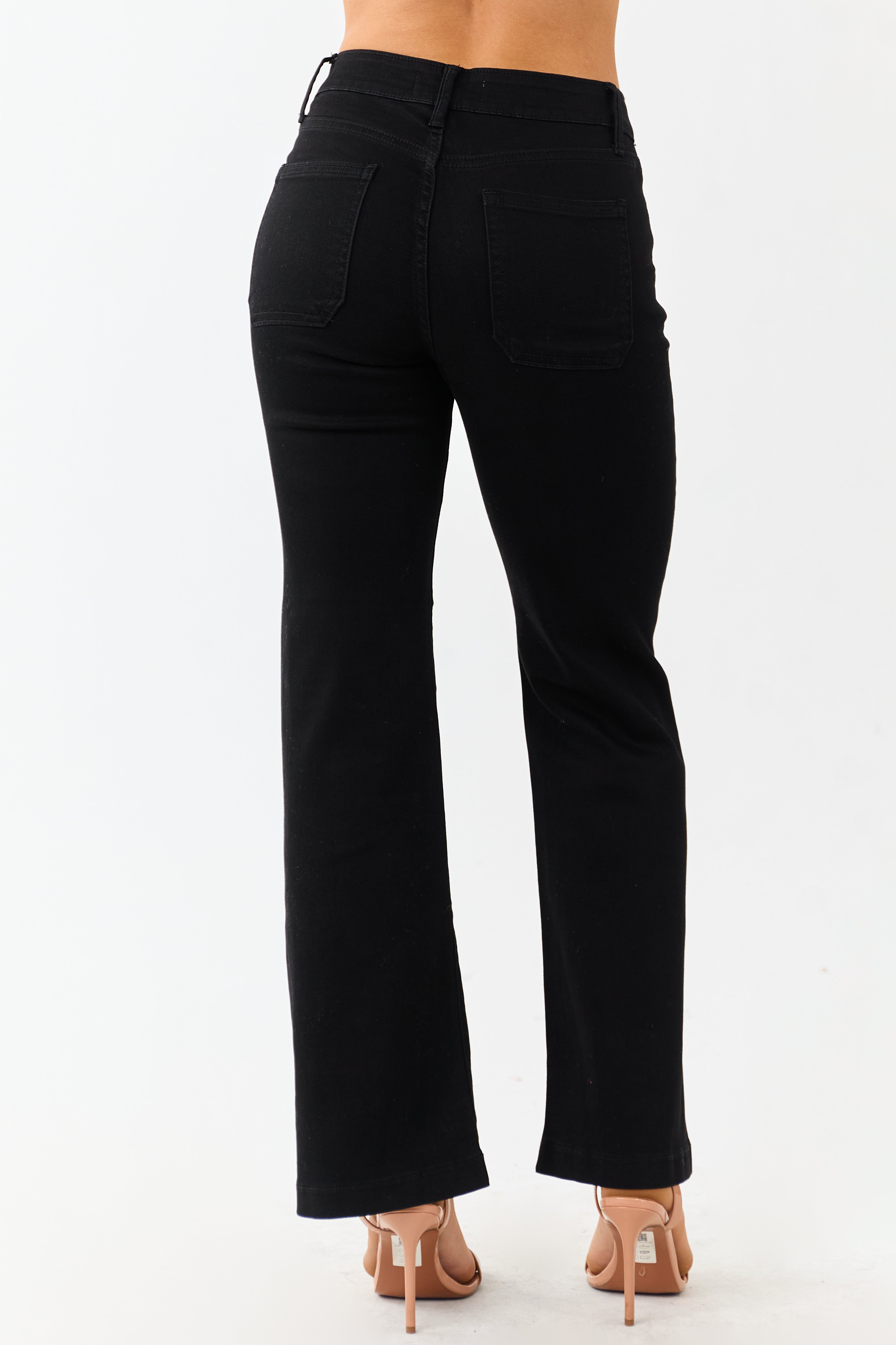 Black Flare Leg Stretchy Patch Pocket Jeans