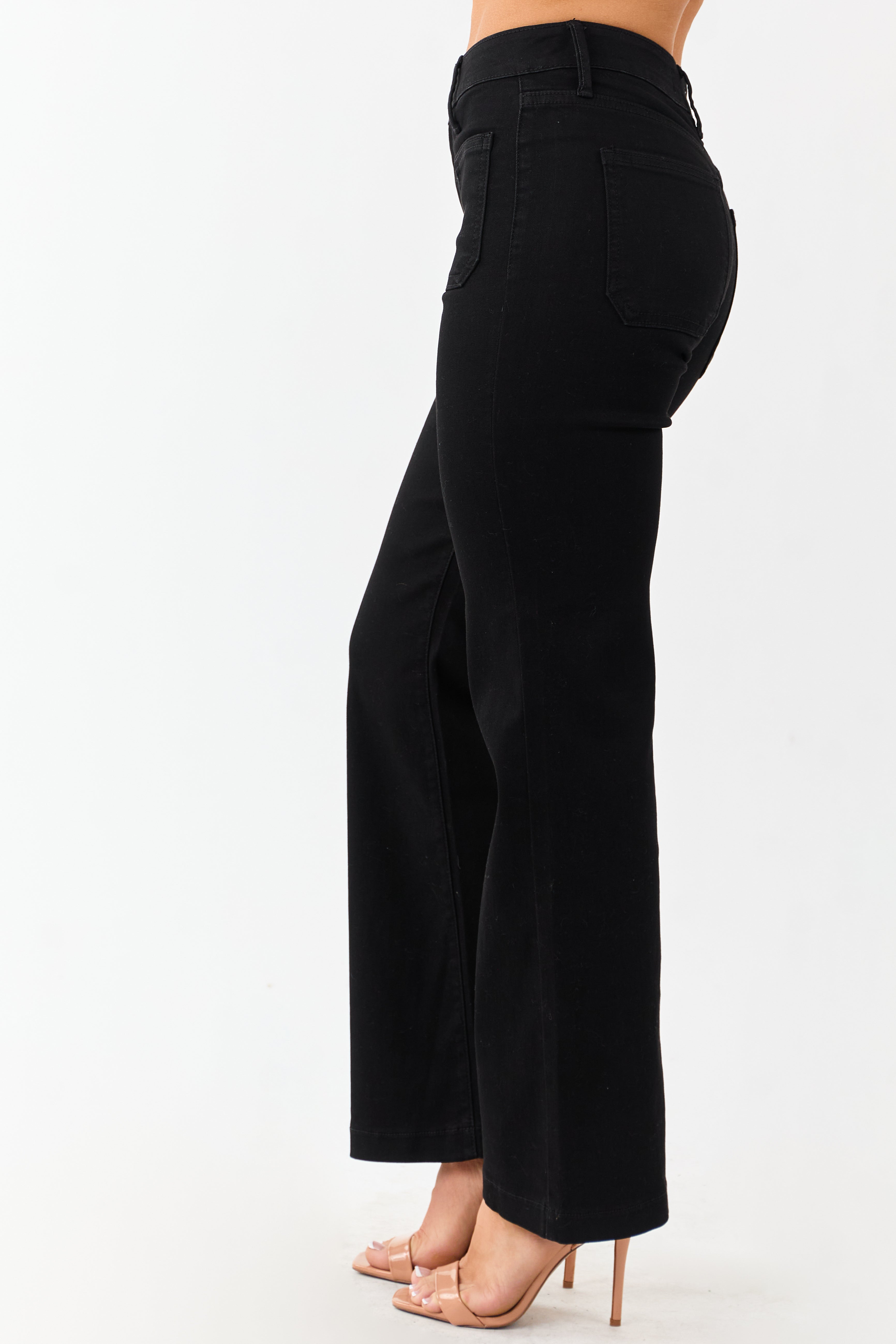 Black Flare Leg Stretchy Patch Pocket Jeans