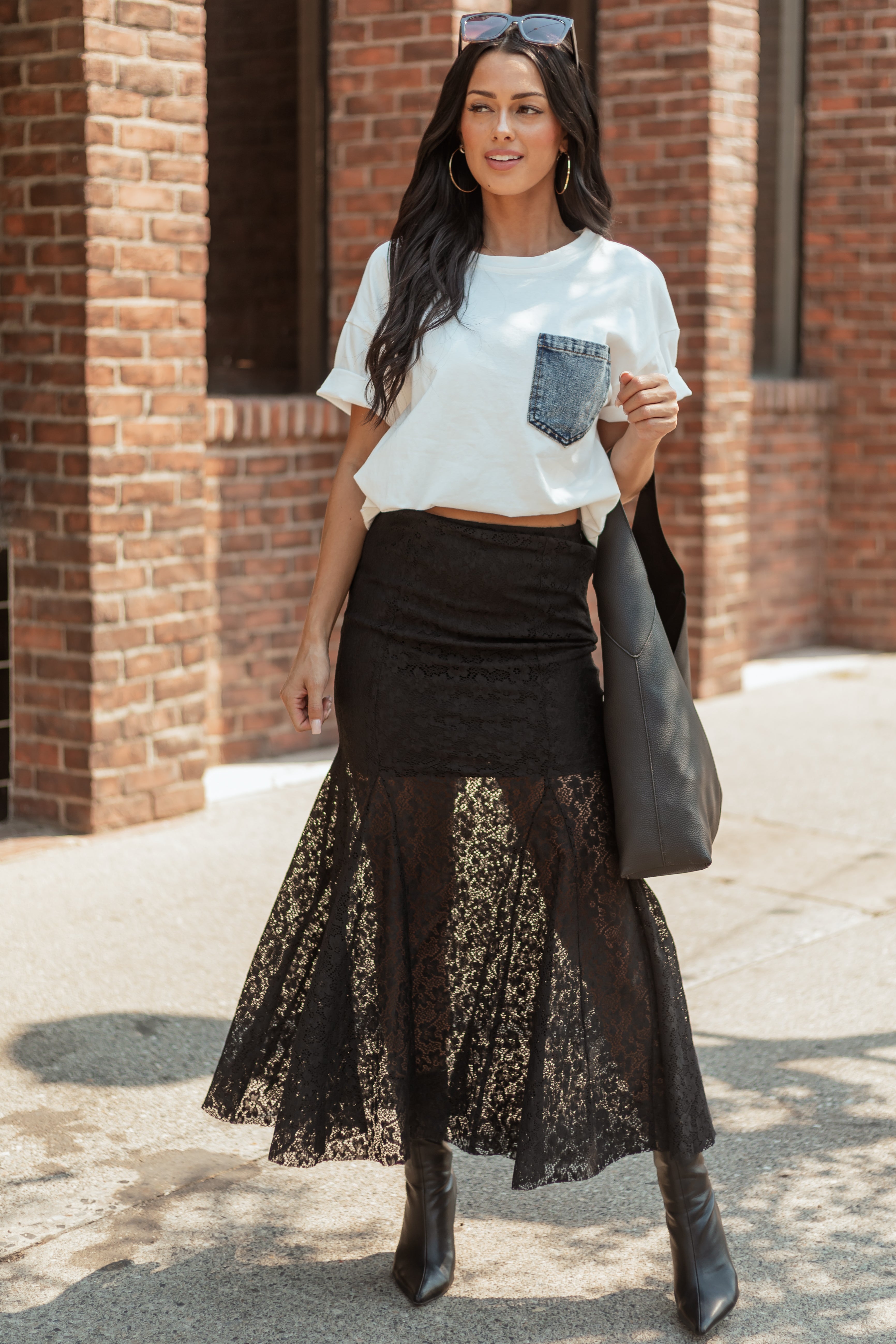 Black Floral Lace Mermaid Hem Maxi Skirt | Lime Lush Boutique