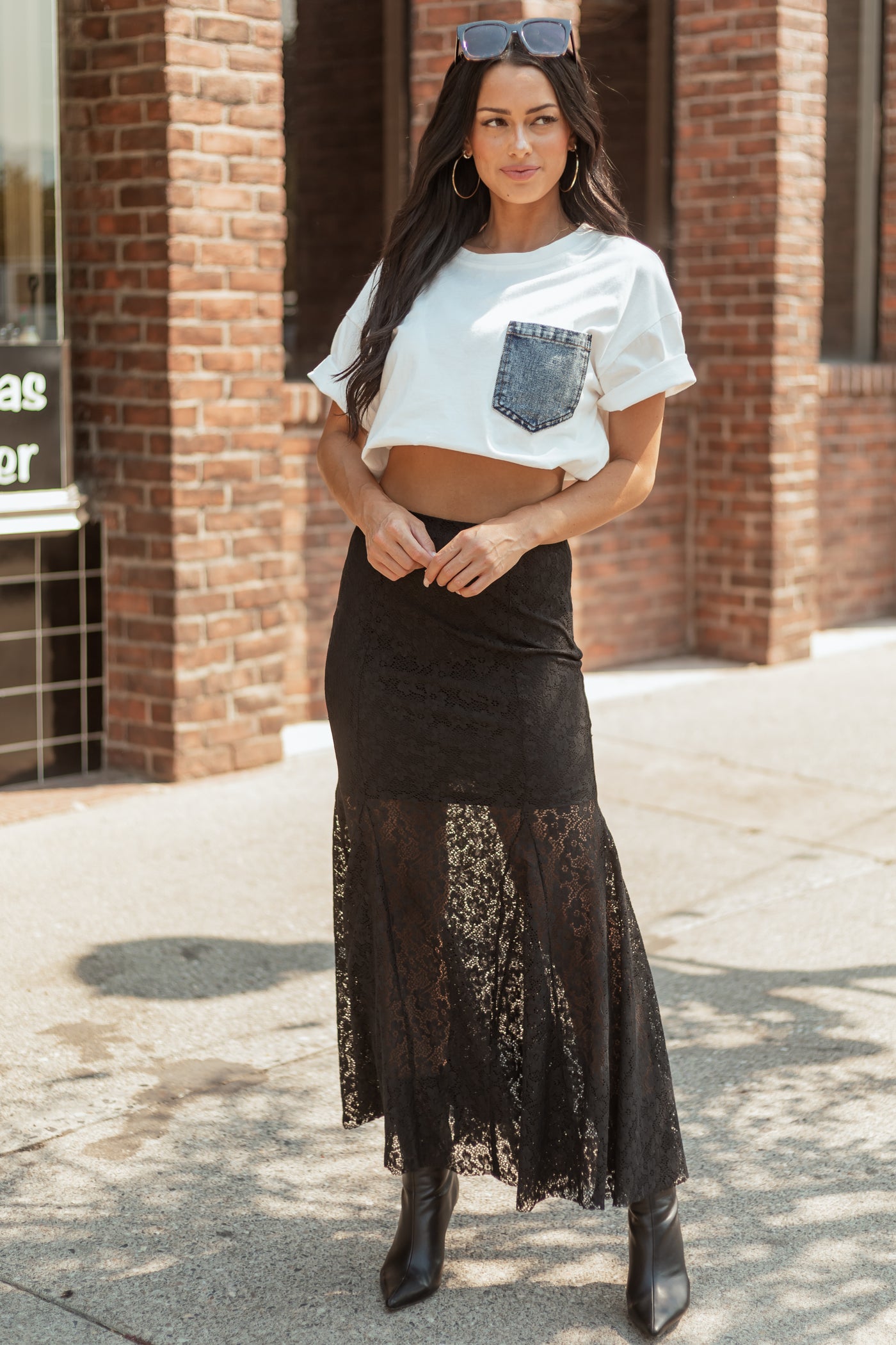 Black Floral Lace Mermaid Hem Maxi Skirt