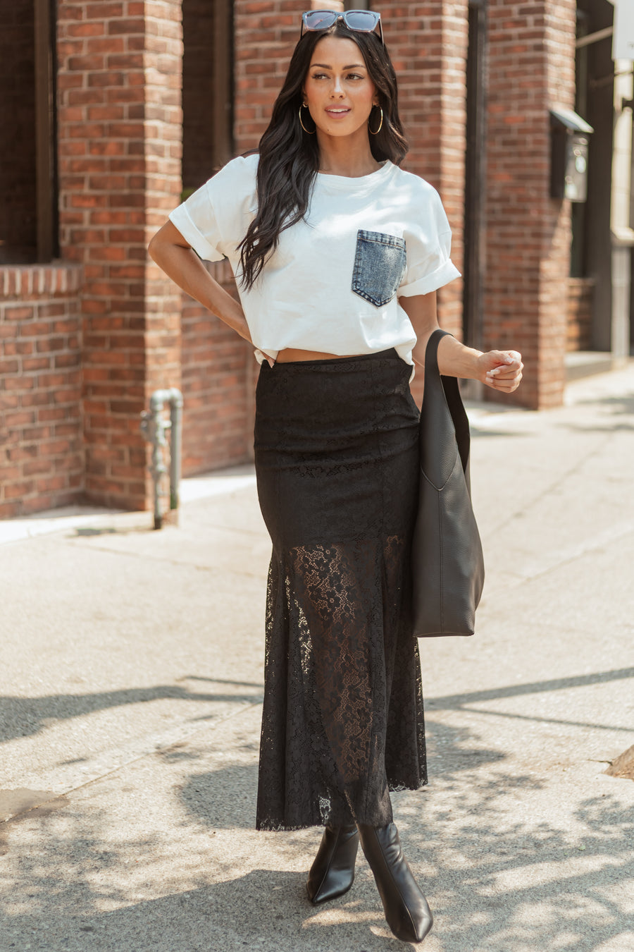 Black Floral Lace Mermaid Hem Maxi Skirt