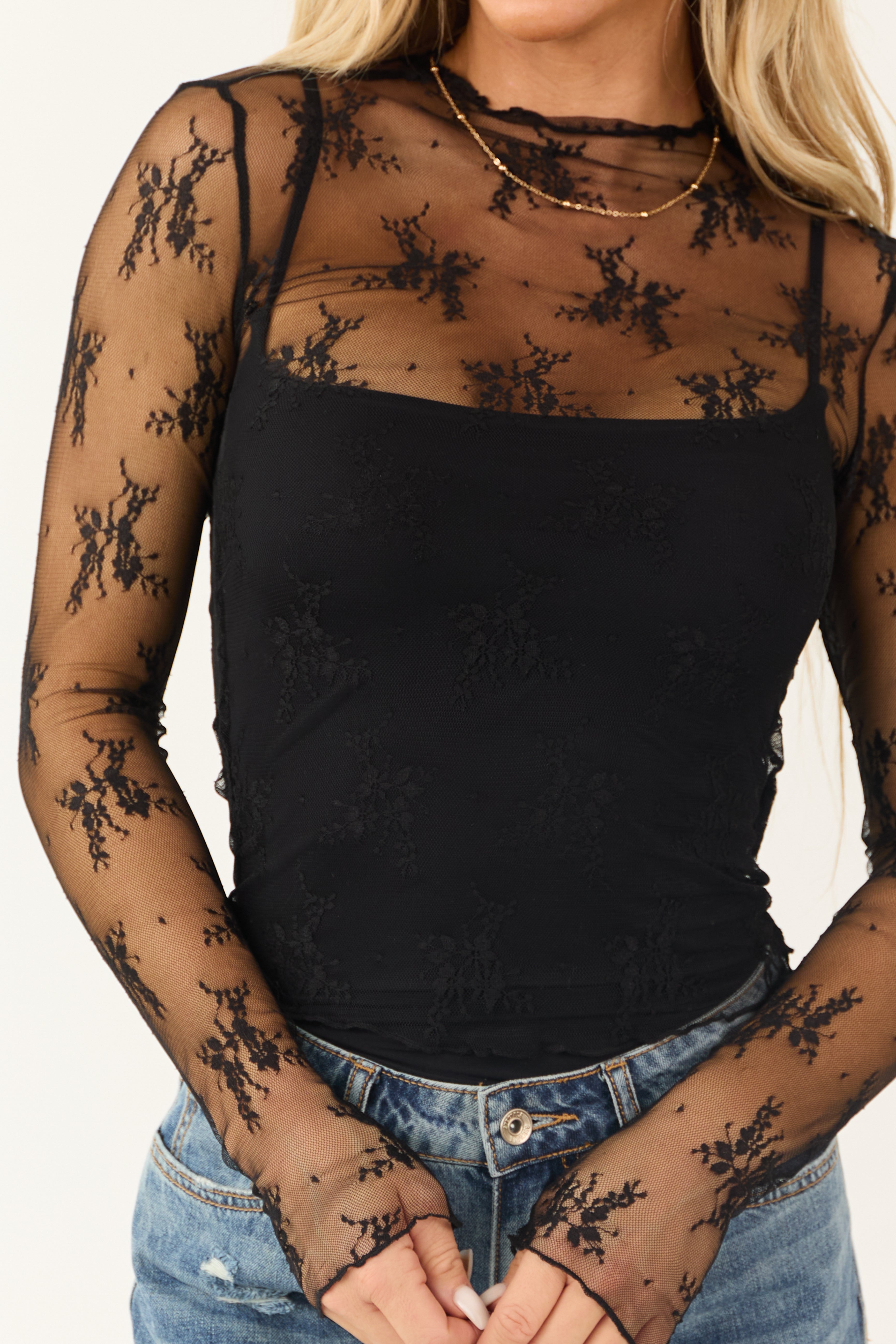 sheer floral lace top