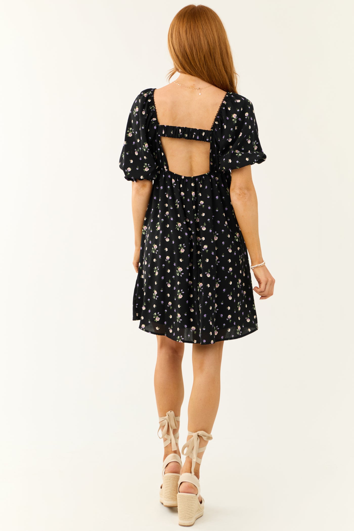 black floral print mini dress The Black V Neck Floral Button Up Mini Dress