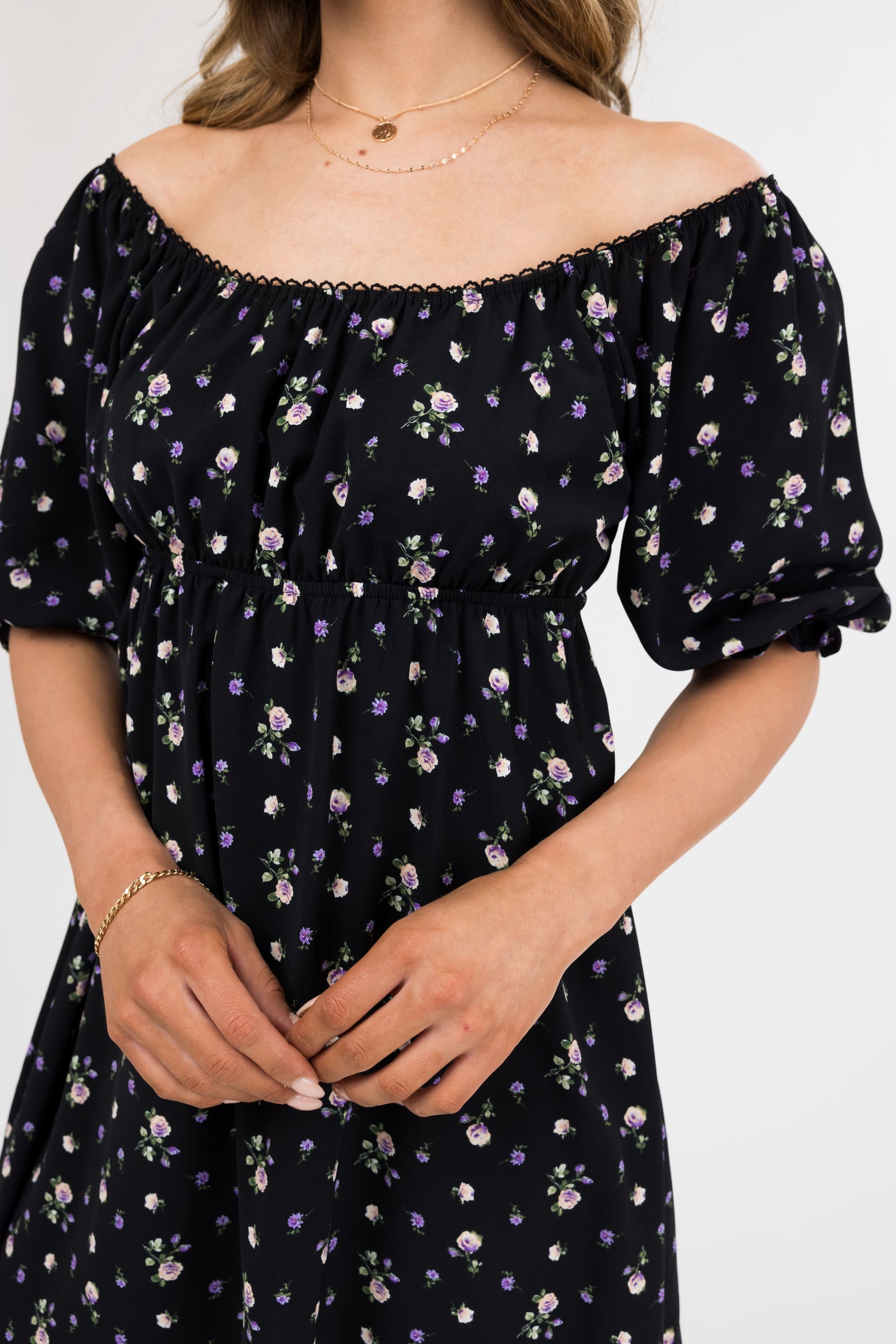 Black Floral Print Back Cut Out Mini Dress