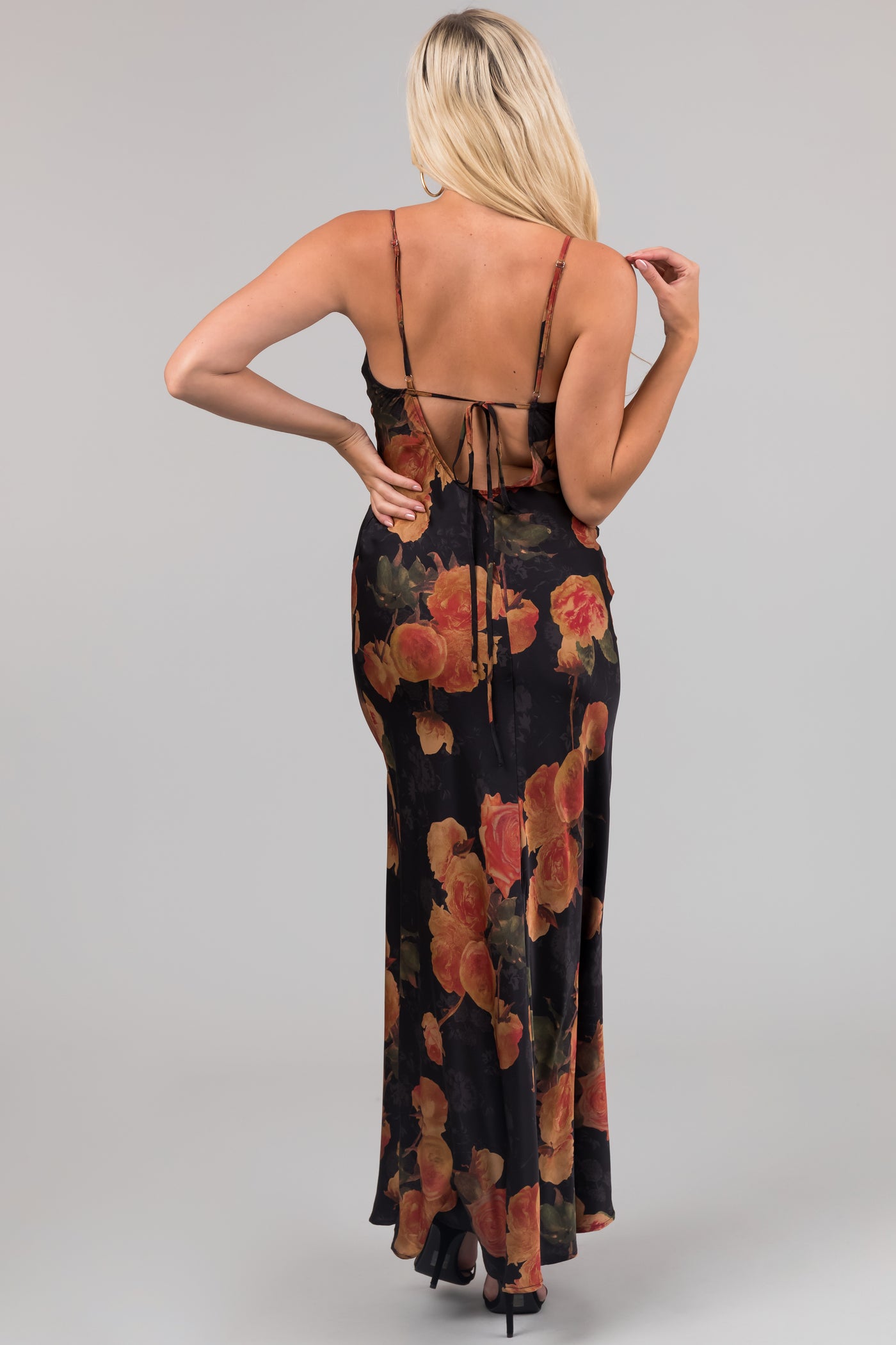 Black Floral Print Sleeveless Maxi Dress