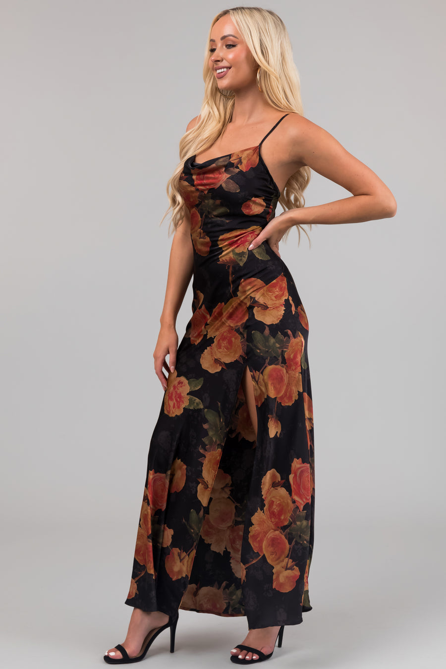 Black Floral Print Sleeveless Maxi Dress