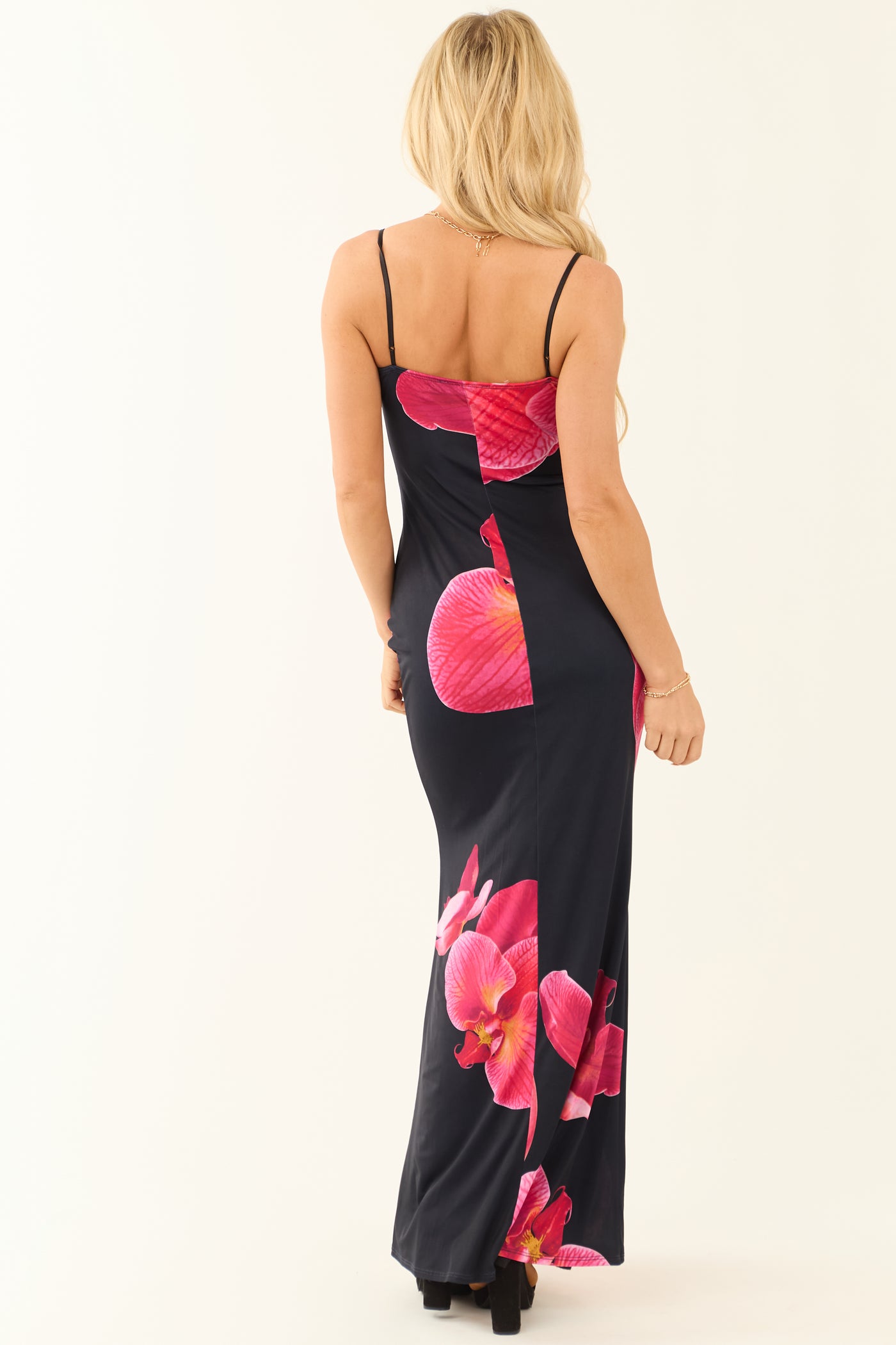 Black Floral Print Sleeveless Satin Maxi Dress Black Floral Print Sleeveless Satin Maxi Dress