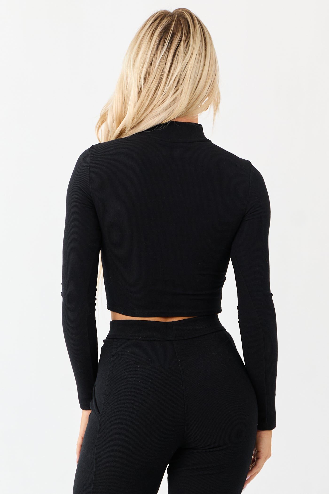 Black Front Cut Out Mock Neck Cropped Top