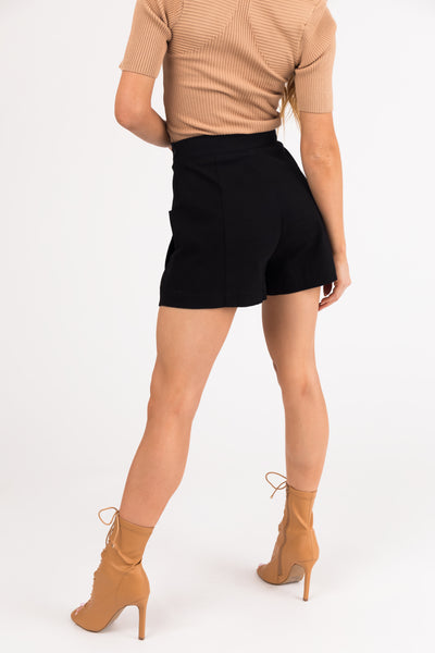 Black Front Pocket Shorts with Gold Buttons