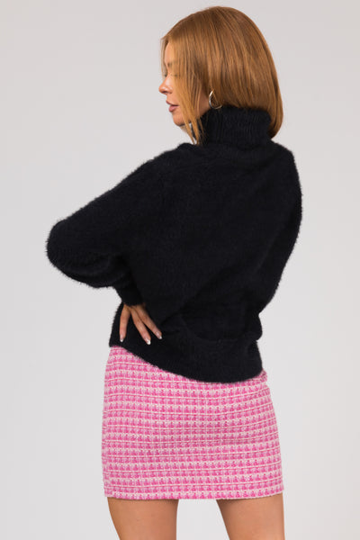 Black Fuzzy Long Sleeve Turtleneck Sweater