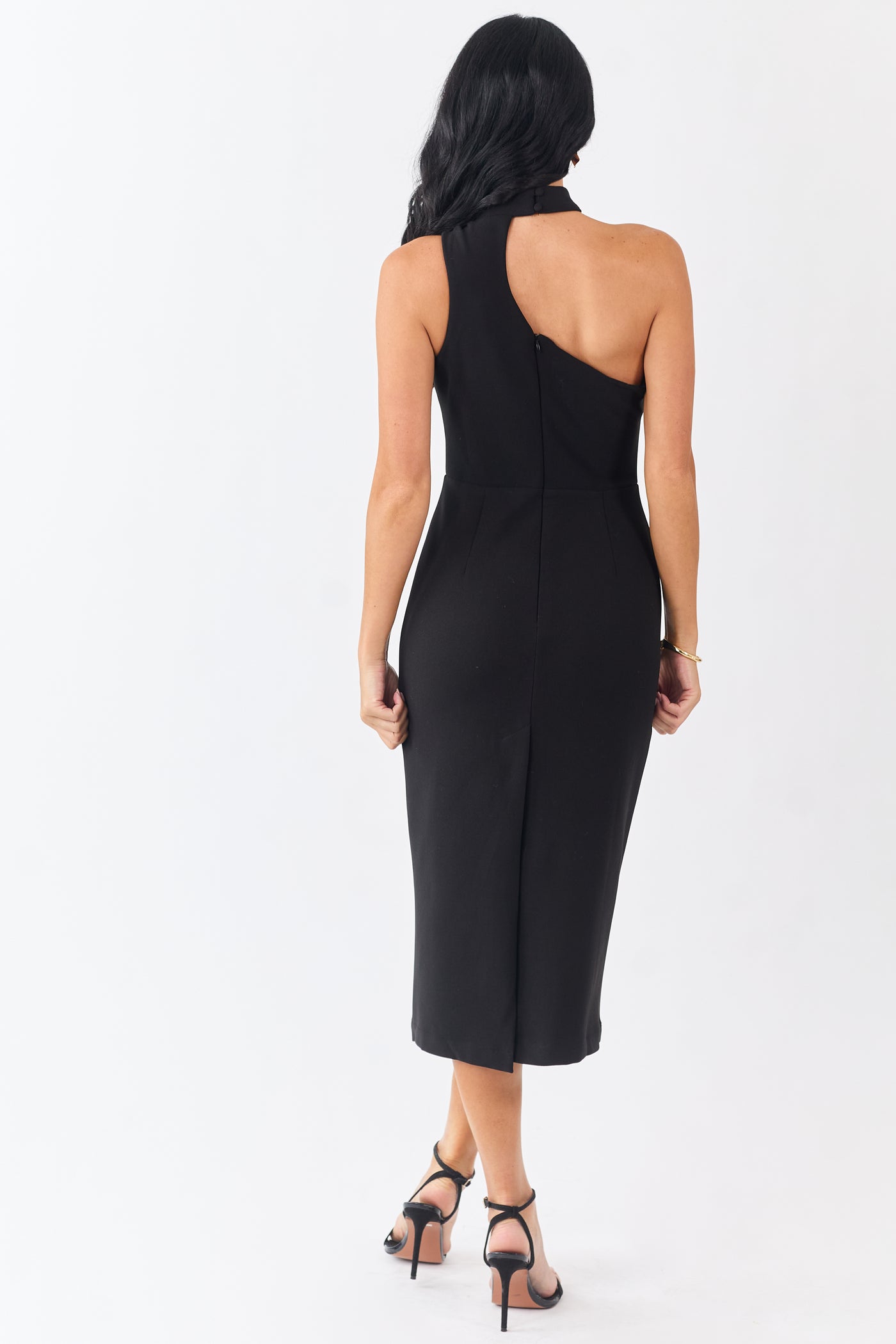 Black Gold Hardware Halter Neck Midi Dress