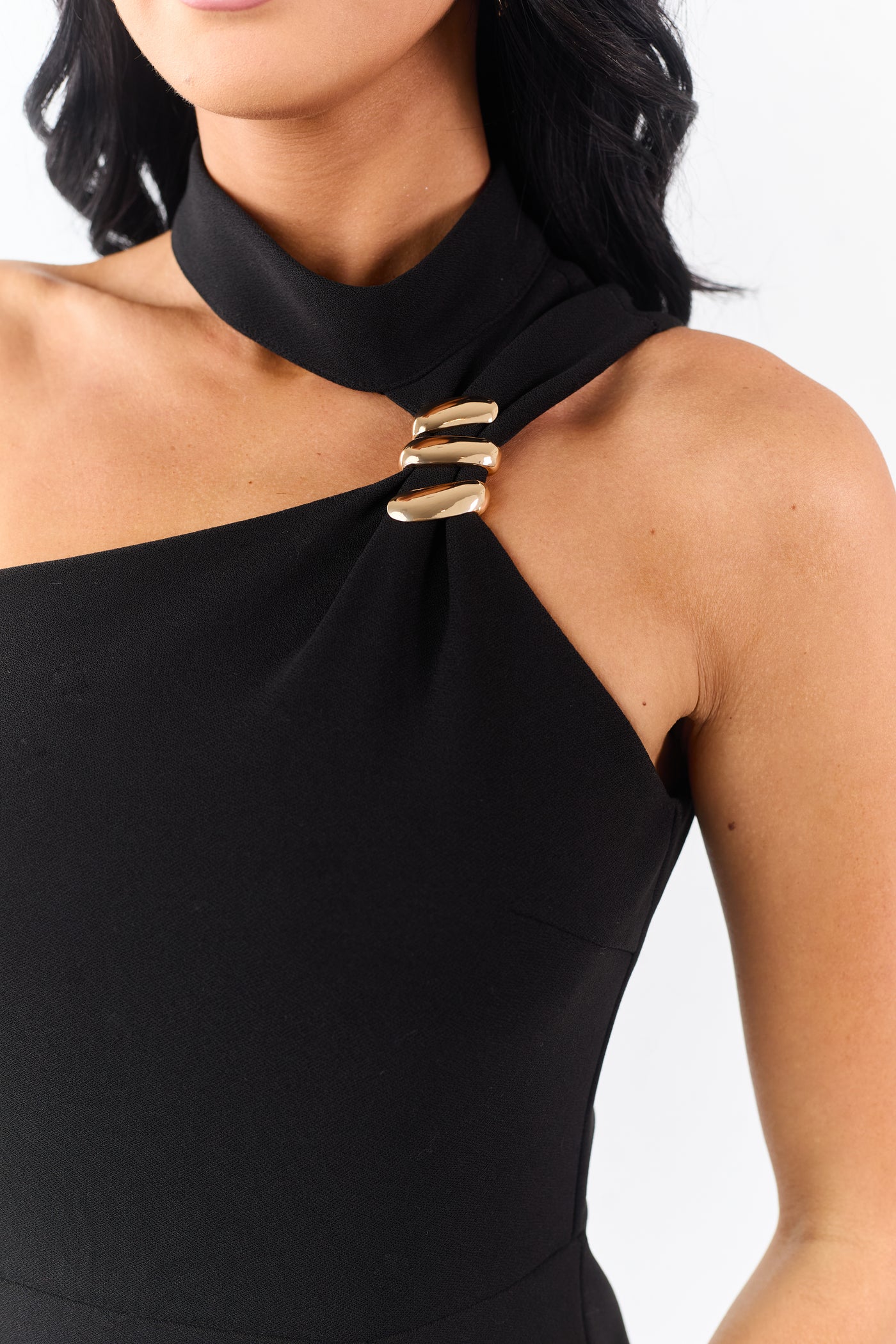 Black Gold Hardware Halter Neck Midi Dress