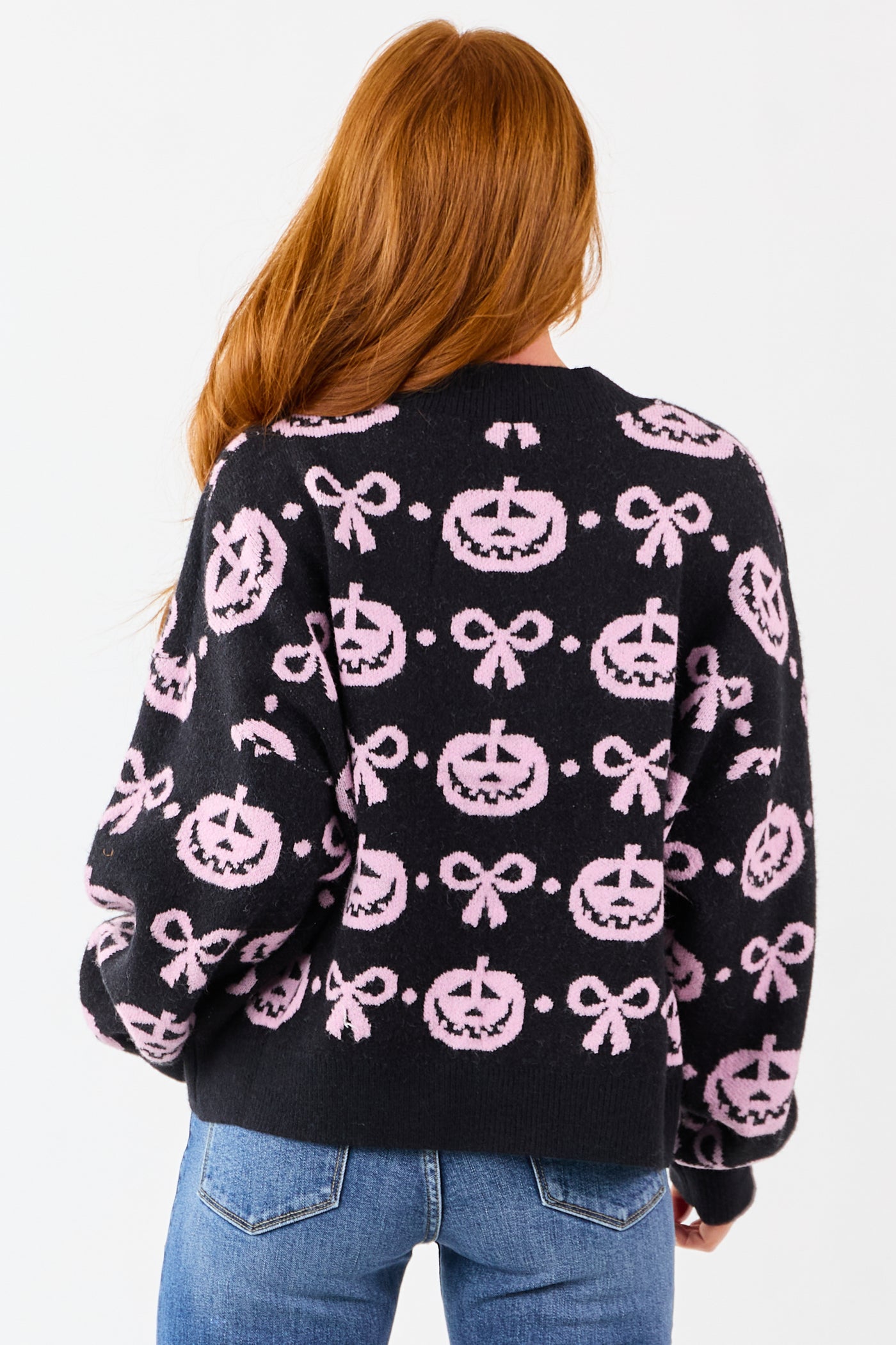 Black Halloween Pattern Tie Front Sweater Cardigan